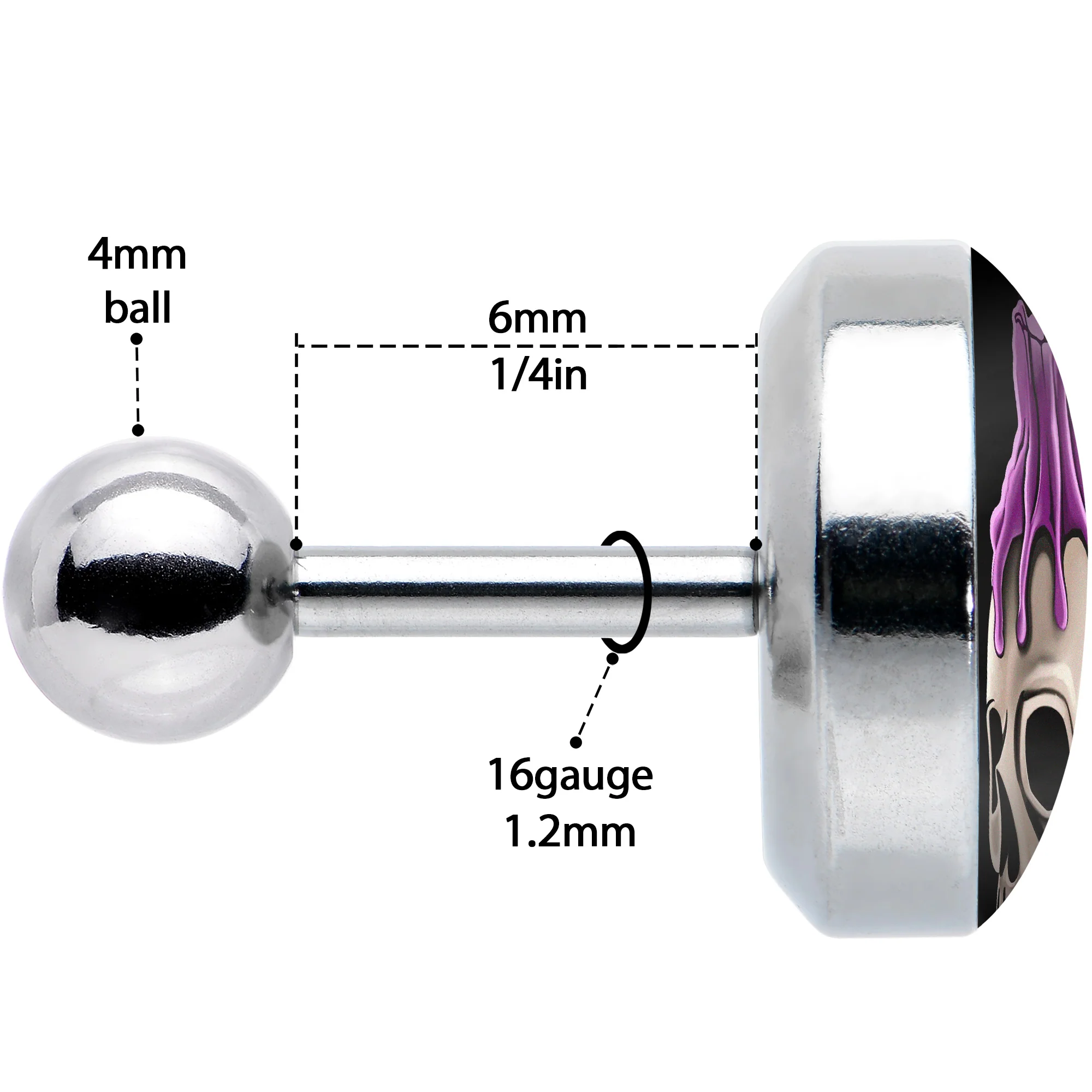16G 1/4 Burning Skull Candle Cartilage Tragus Earring by Onyx O - Image 7