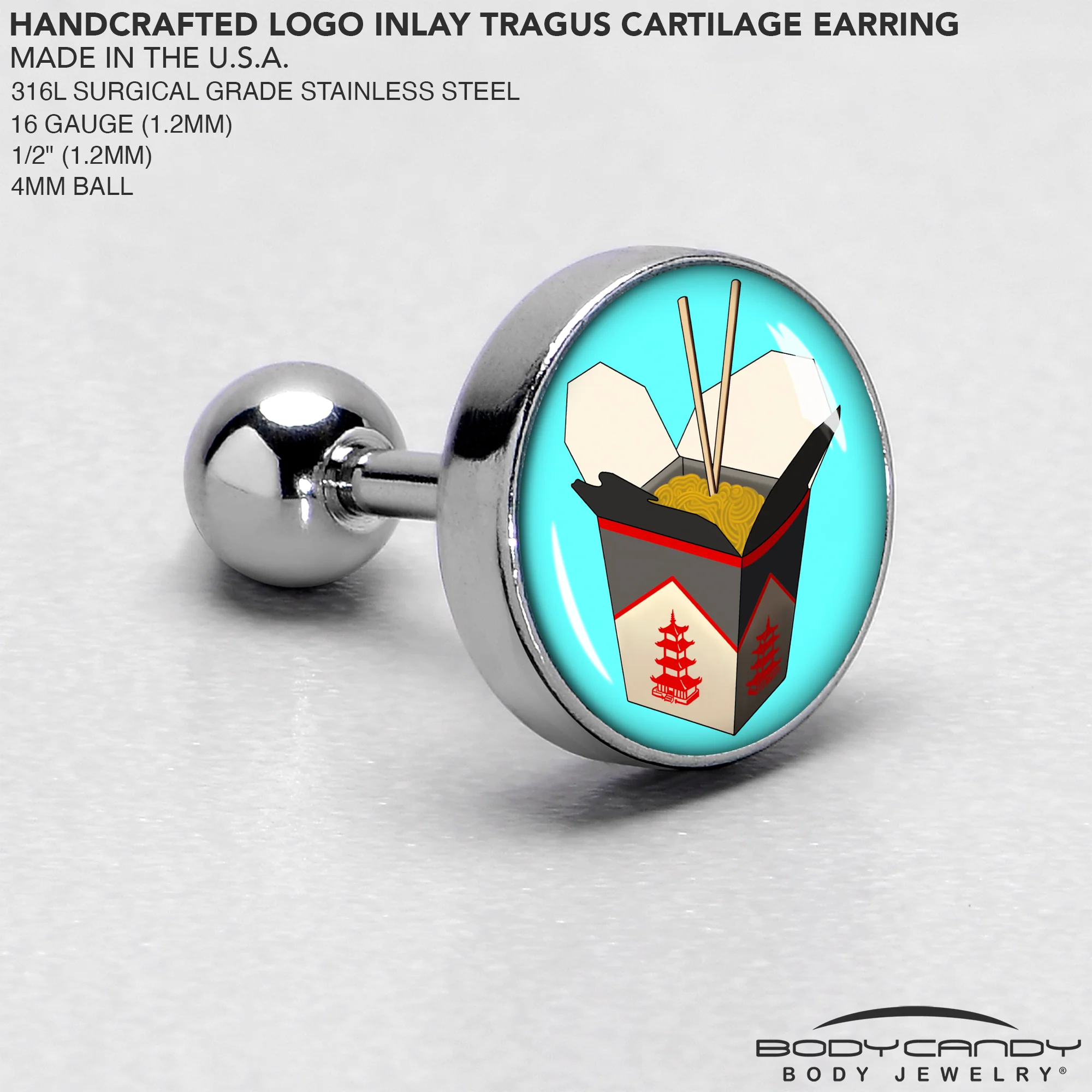 16G 1/4 Chinese Take Out Cartilage Tragus Earring by Onyx O - Image 4