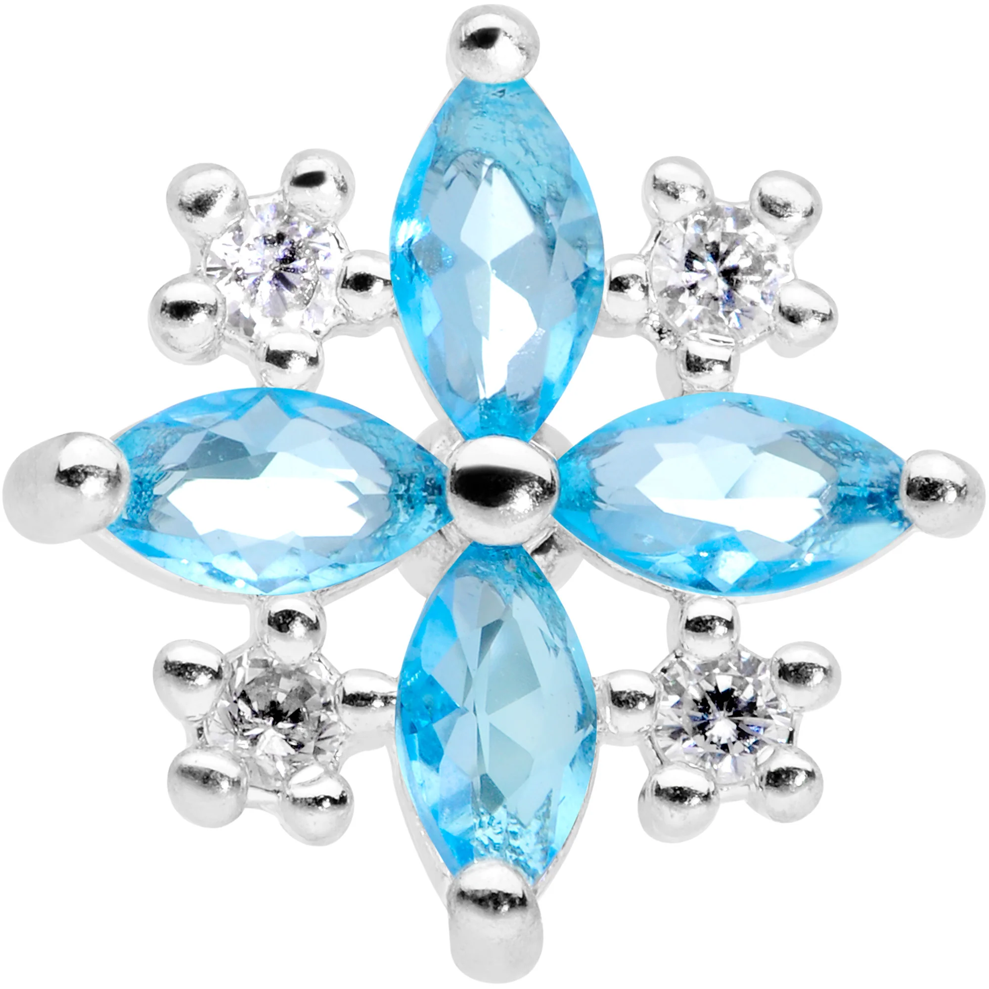 16G 1/4 Clear Aqua CZ Gem Star Burst Cartilage Tragus - Image 2