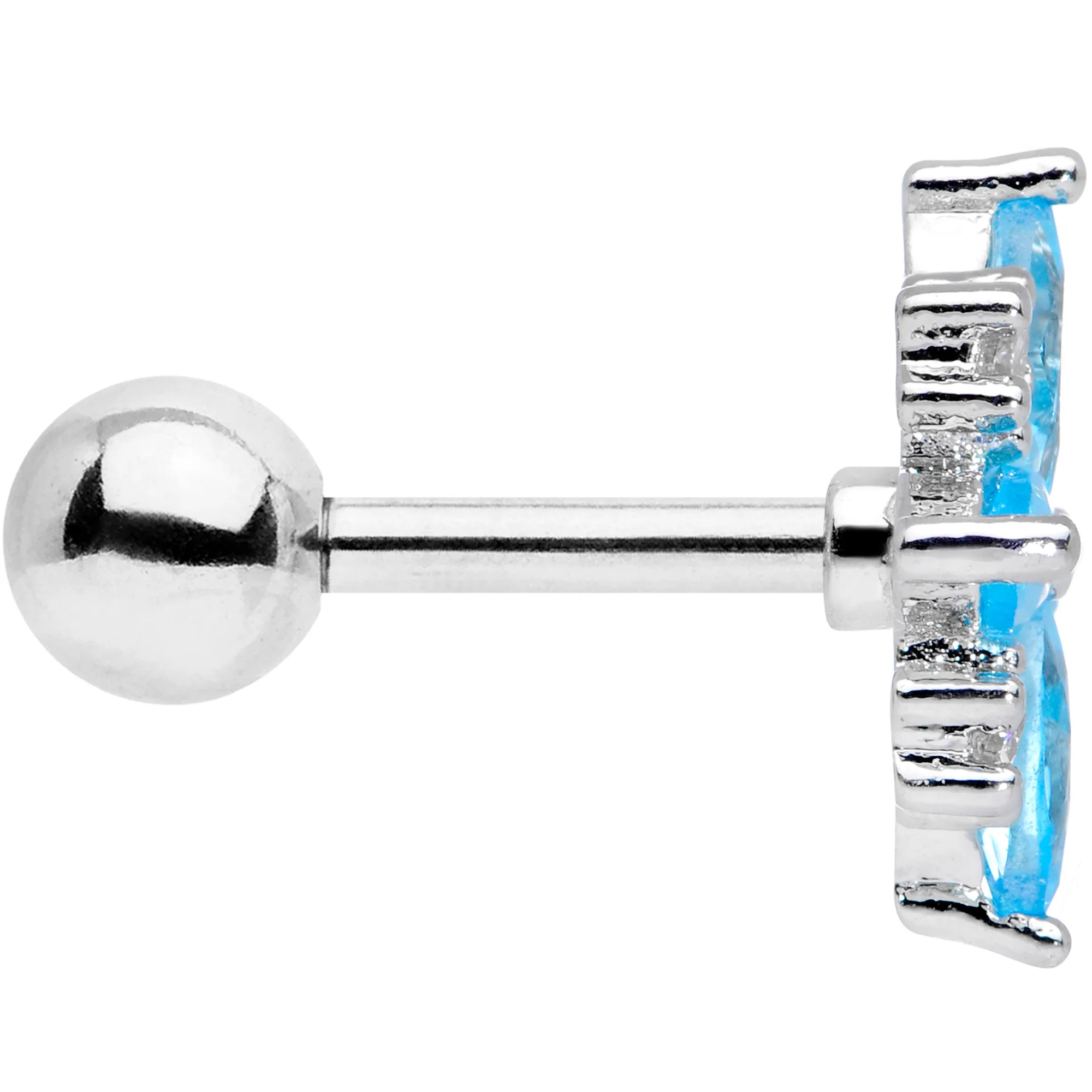 16G 1/4 Clear Aqua CZ Gem Star Burst Cartilage Tragus - Image 3