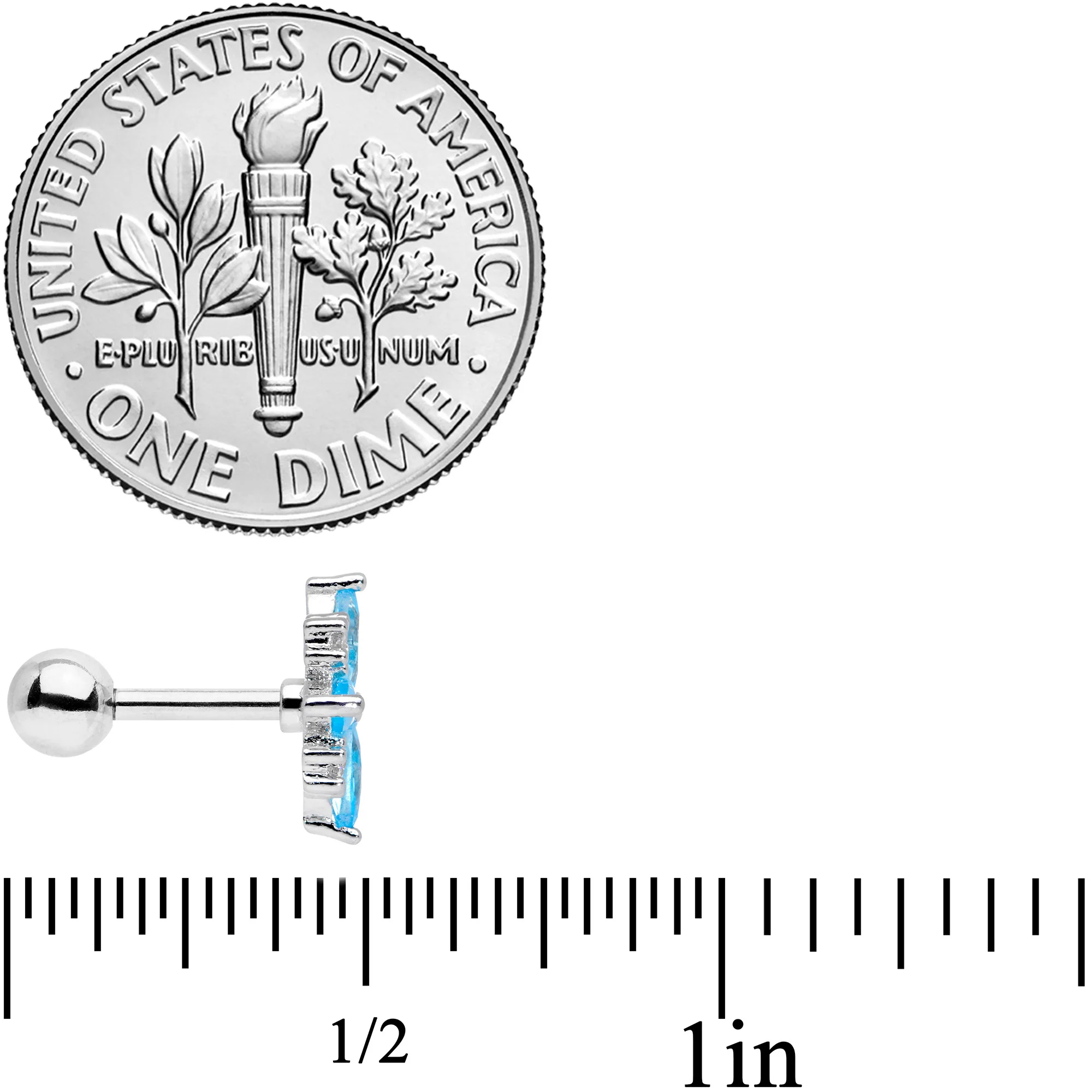 16G 1/4 Clear Aqua CZ Gem Star Burst Cartilage Tragus - Image 4