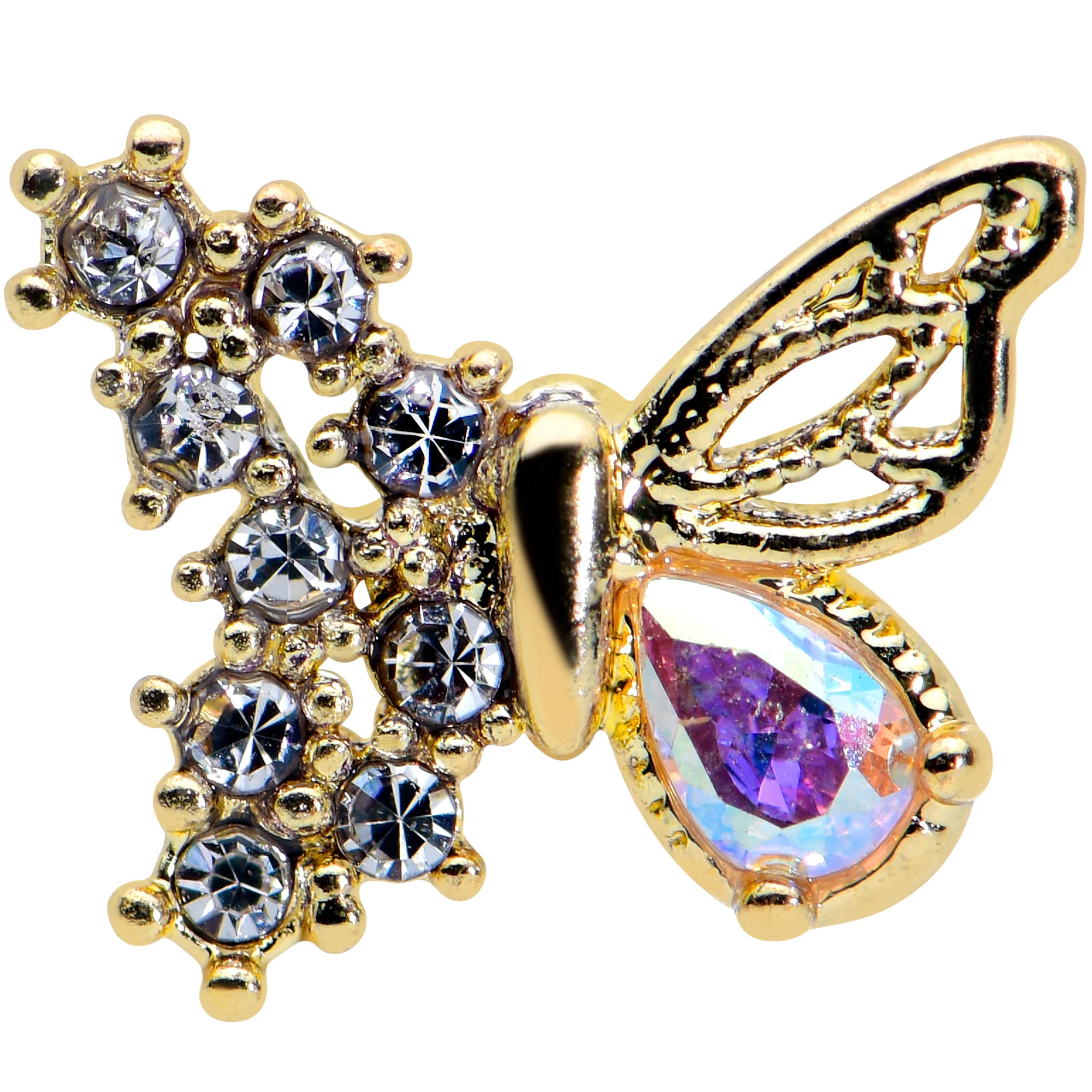16G 1/4 Clear Aurora Gem Super Glam Butterfly Cartilage Tragus - Image 2