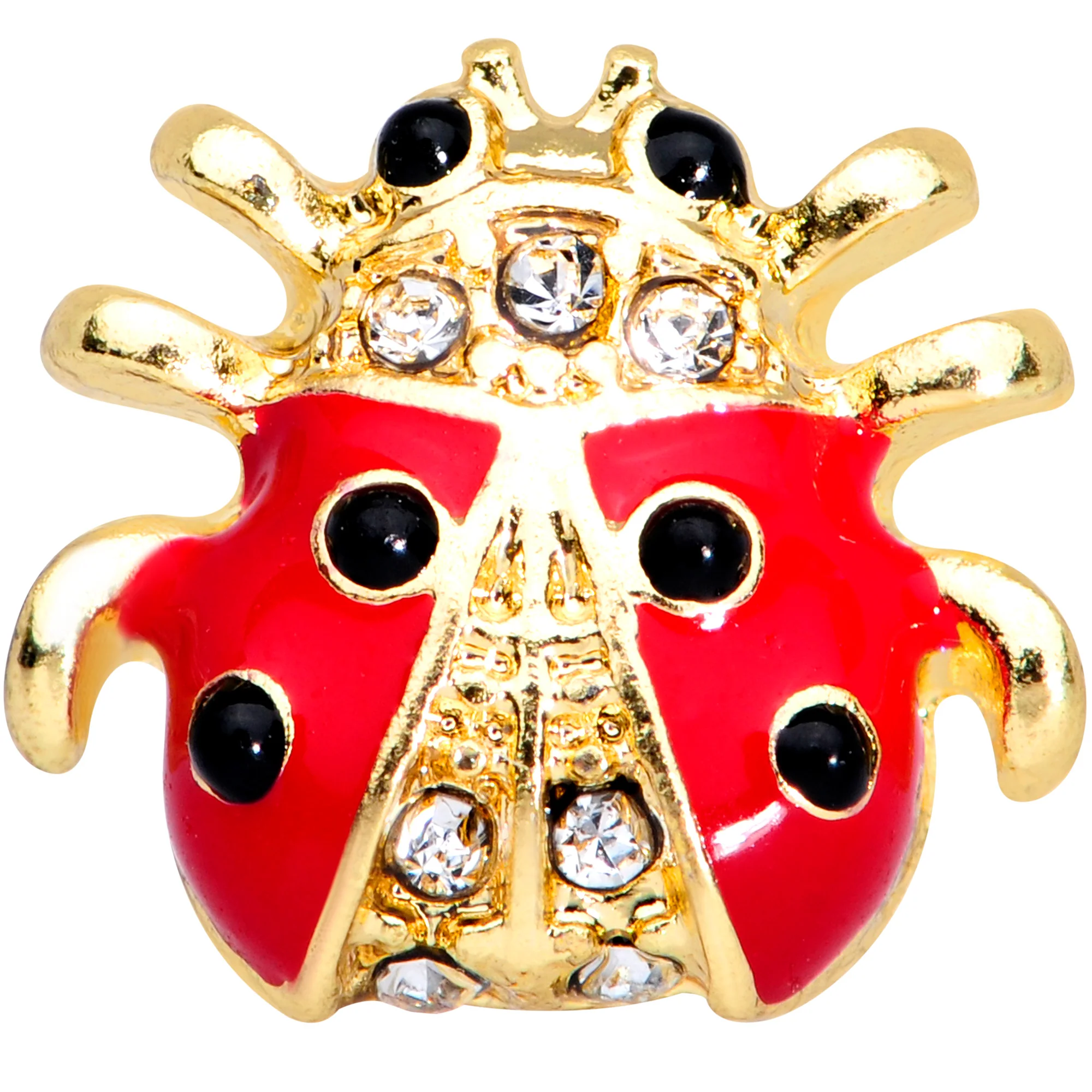 16G 1/4 Clear Black Gem Gold Tone Ladybug Cartilage Tragus Earring - Image 2
