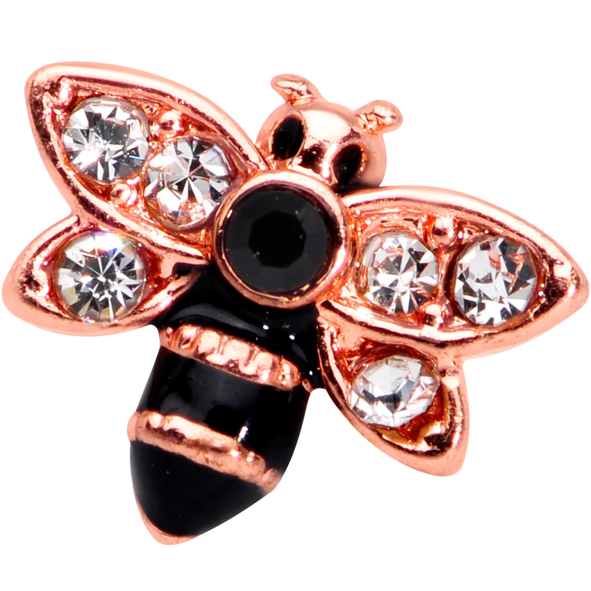 16G 1/4 Clear Black Gem Rose Gold Tone Bee Cartilage Tragus - Image 2