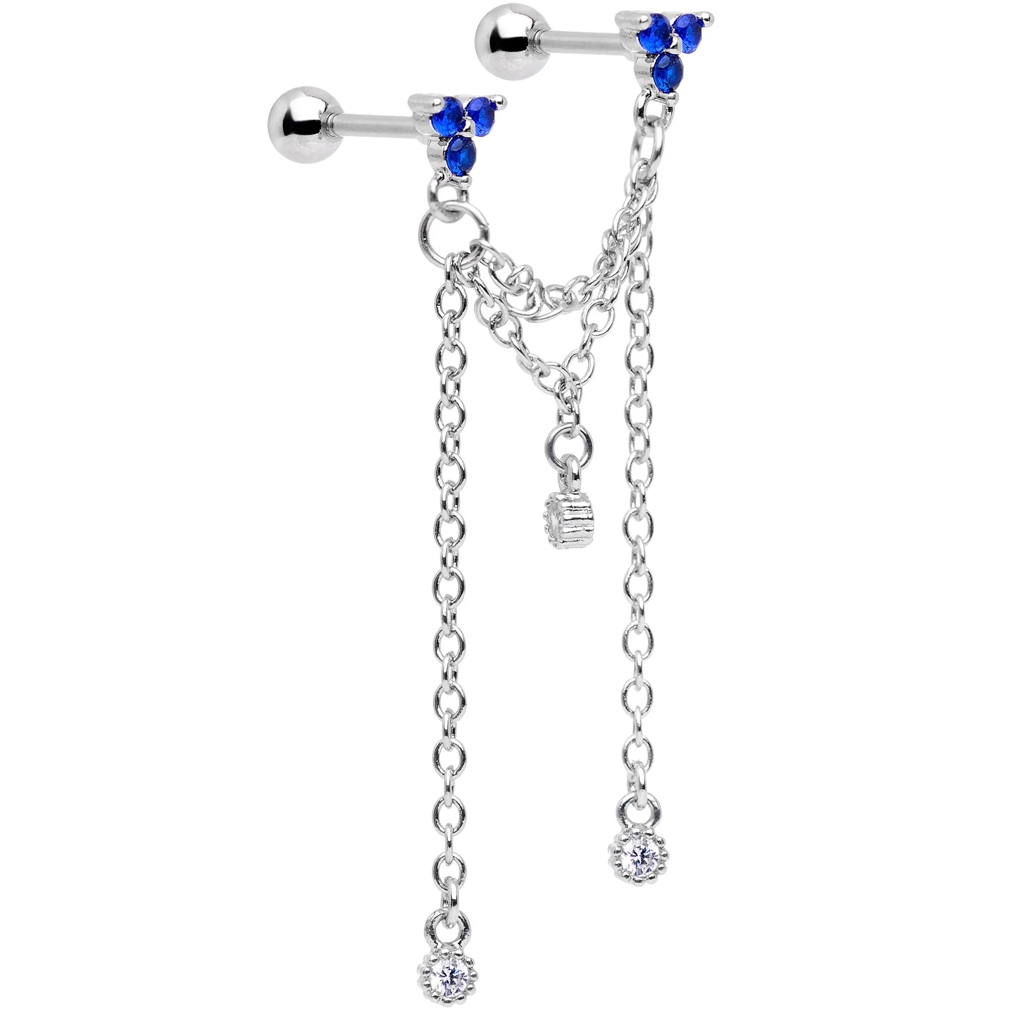 16G 1/4 Clear Blue Gem Cute Clusters Cartilage Chain Earring - Image 2