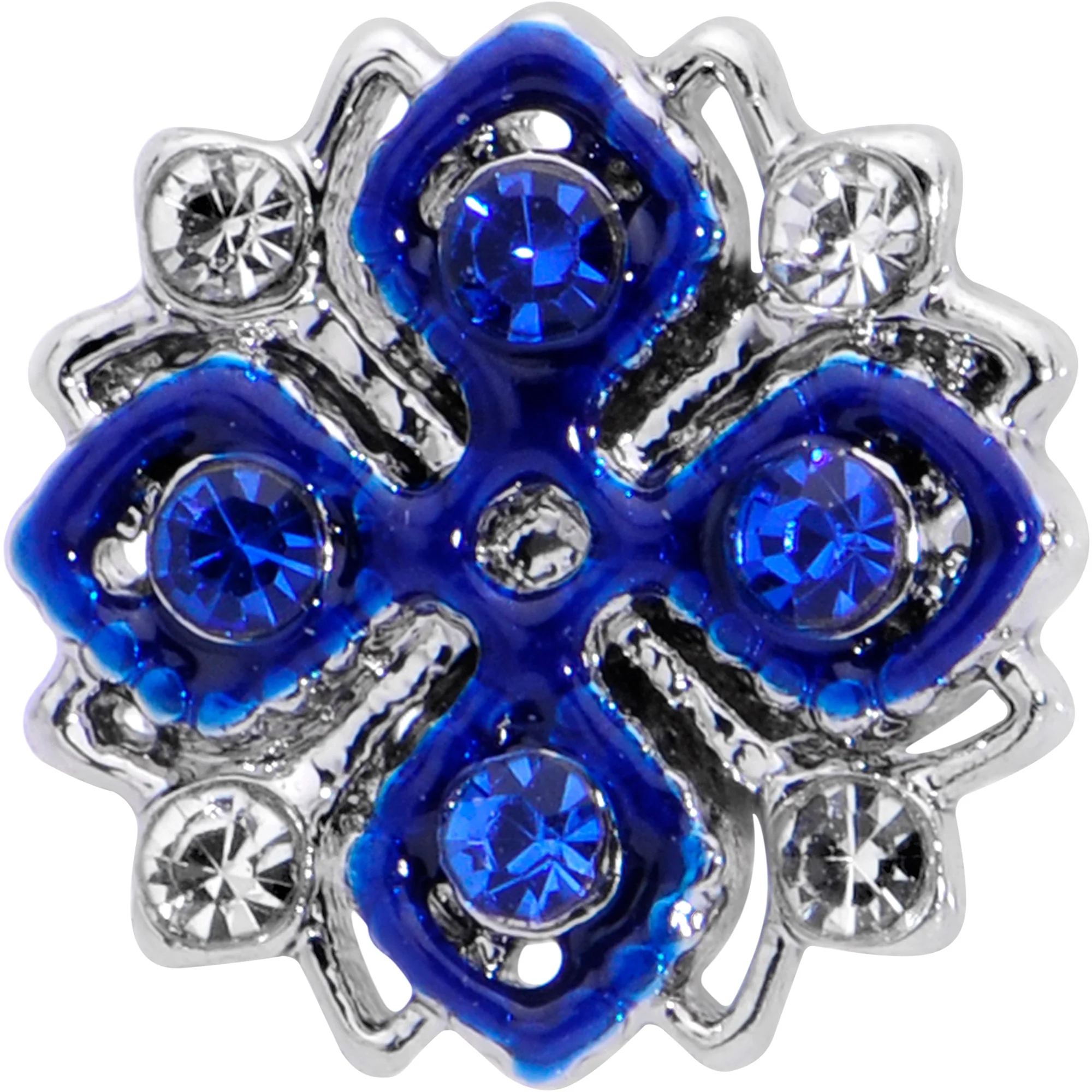 16G 1/4 Clear Blue Gem Embellished Cross Labret - Image 2
