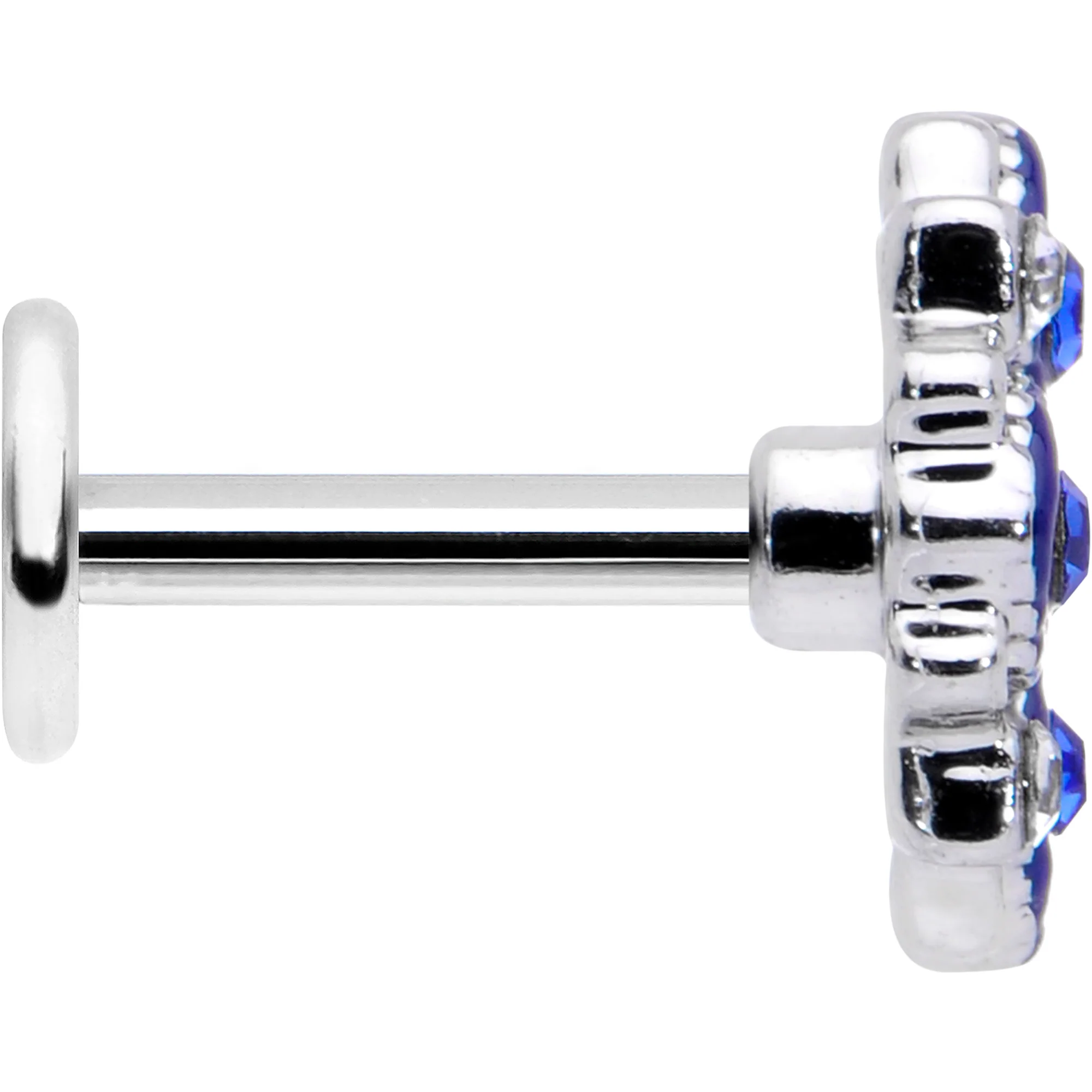16G 1/4 Clear Blue Gem Embellished Cross Labret - Image 3