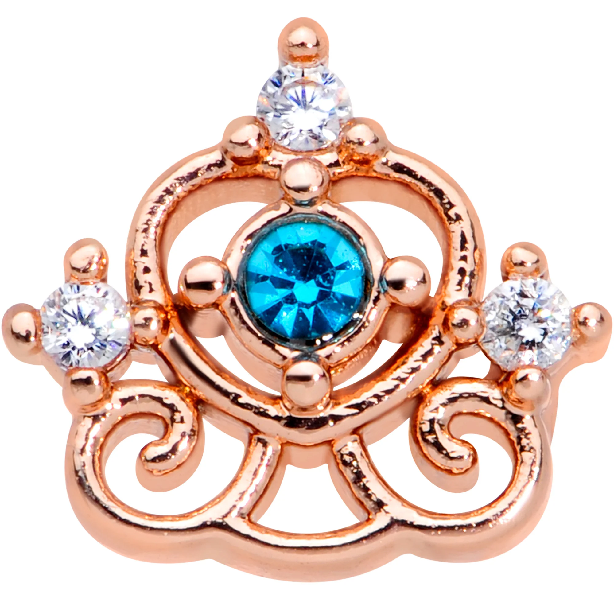 16G 1/4 Clear Blue Gem Rose Gold Hue Graceful Heart Labret Tragus - Image 2