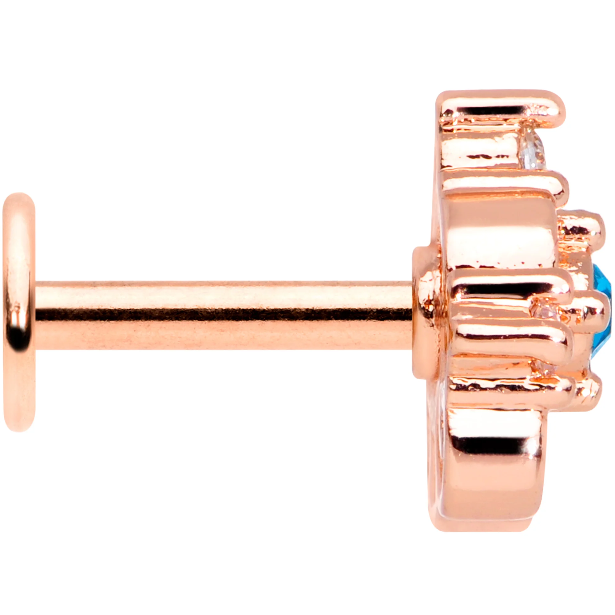 16G 1/4 Clear Blue Gem Rose Gold Hue Graceful Heart Labret Tragus - Image 3