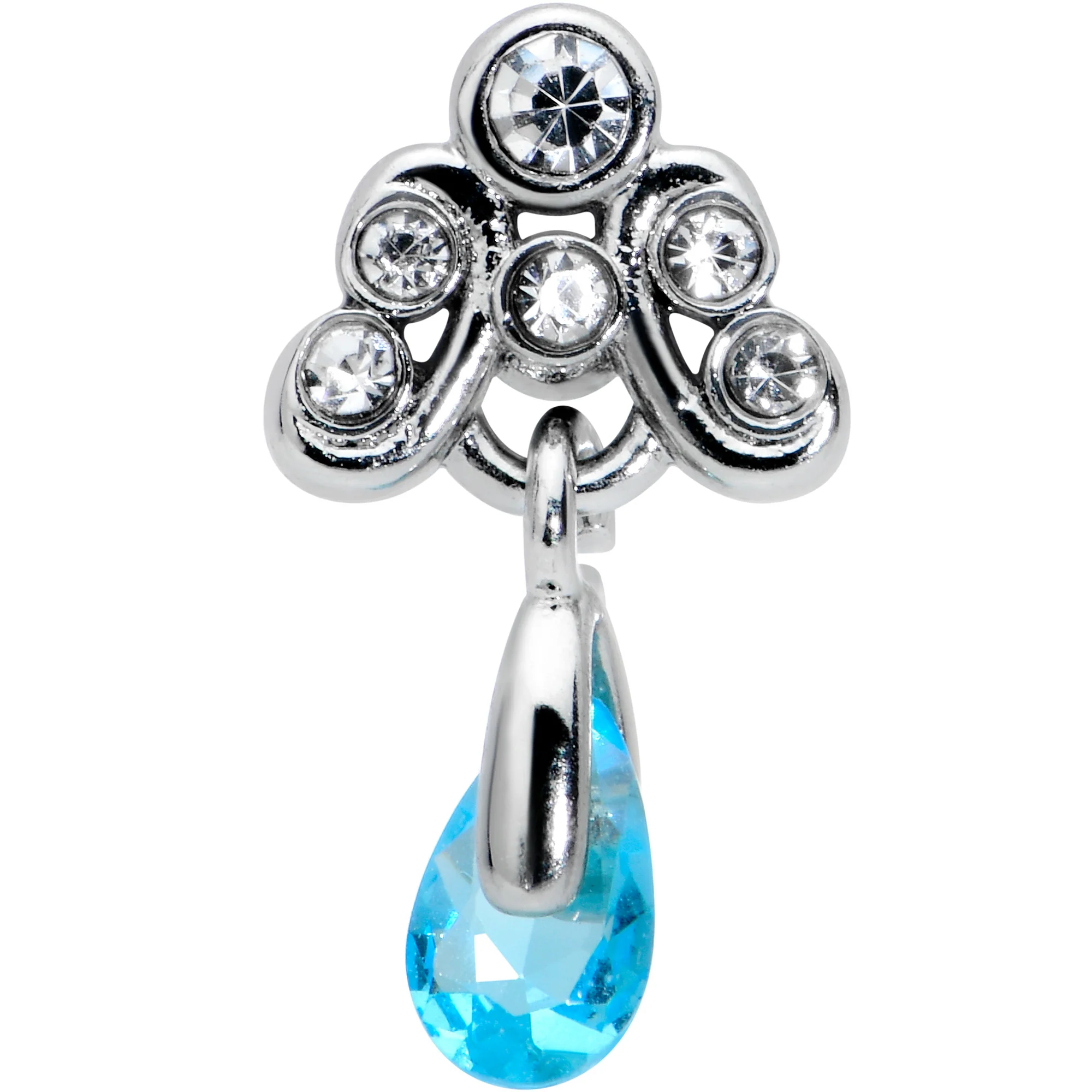 16G 1/4 Clear Blue Gem Scrolling Elegance Dangle Labret Tragus - Image 2