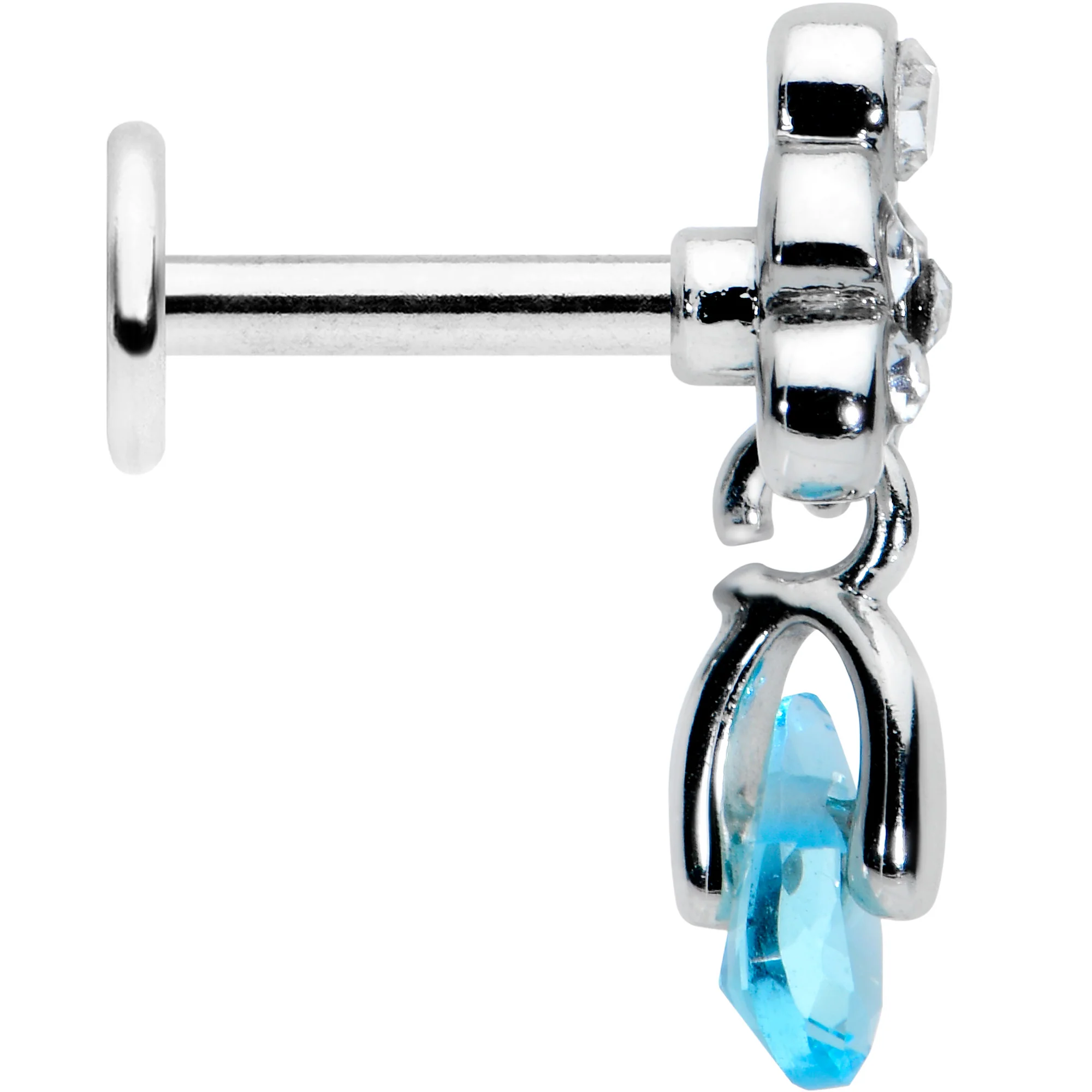 16G 1/4 Clear Blue Gem Scrolling Elegance Dangle Labret Tragus - Image 3