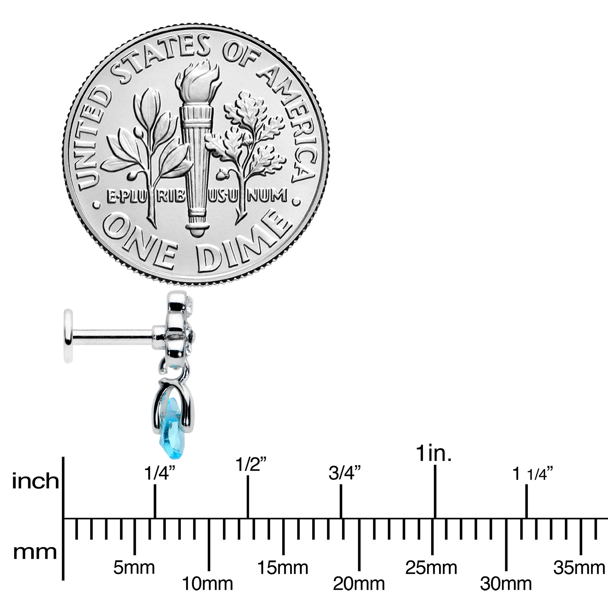 16G 1/4 Clear Blue Gem Scrolling Elegance Dangle Labret Tragus - Image 4
