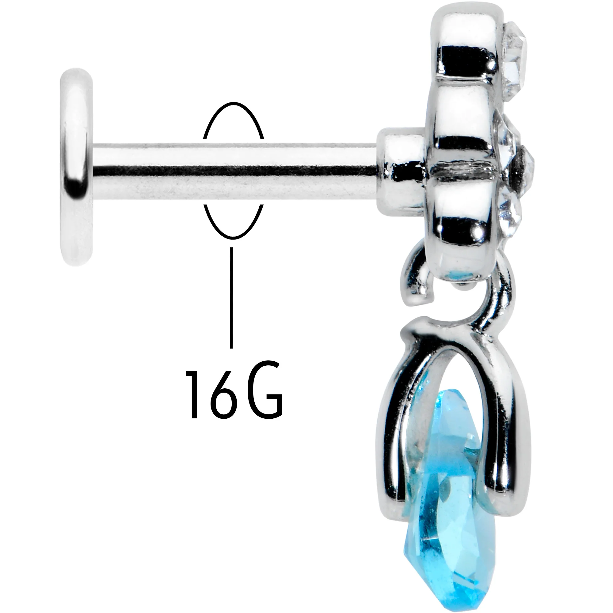 16G 1/4 Clear Blue Gem Scrolling Elegance Dangle Labret Tragus - Image 5