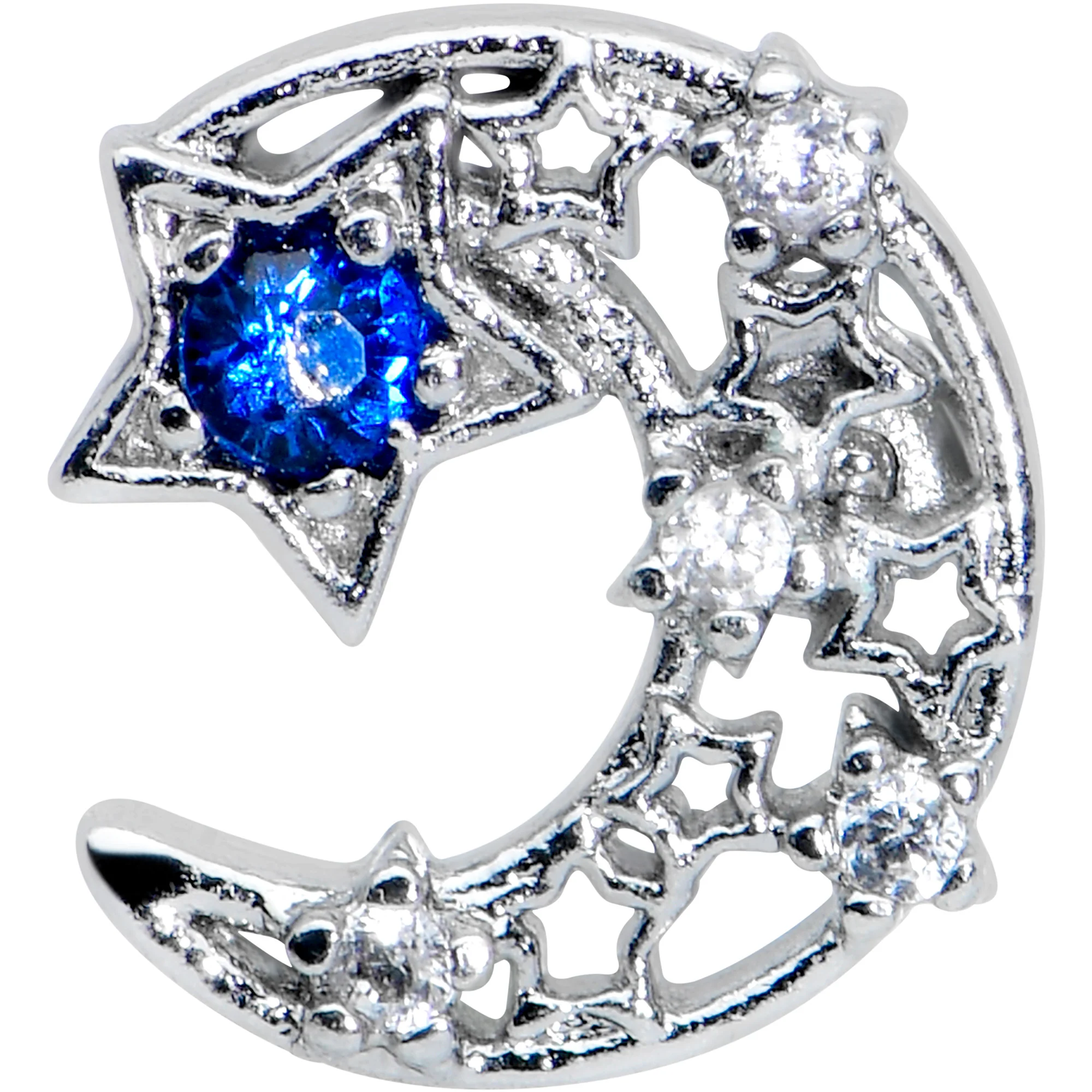16G 1/4 Clear Blue Gem Star Crescent Moon Labret Monroe Tragus - Image 2
