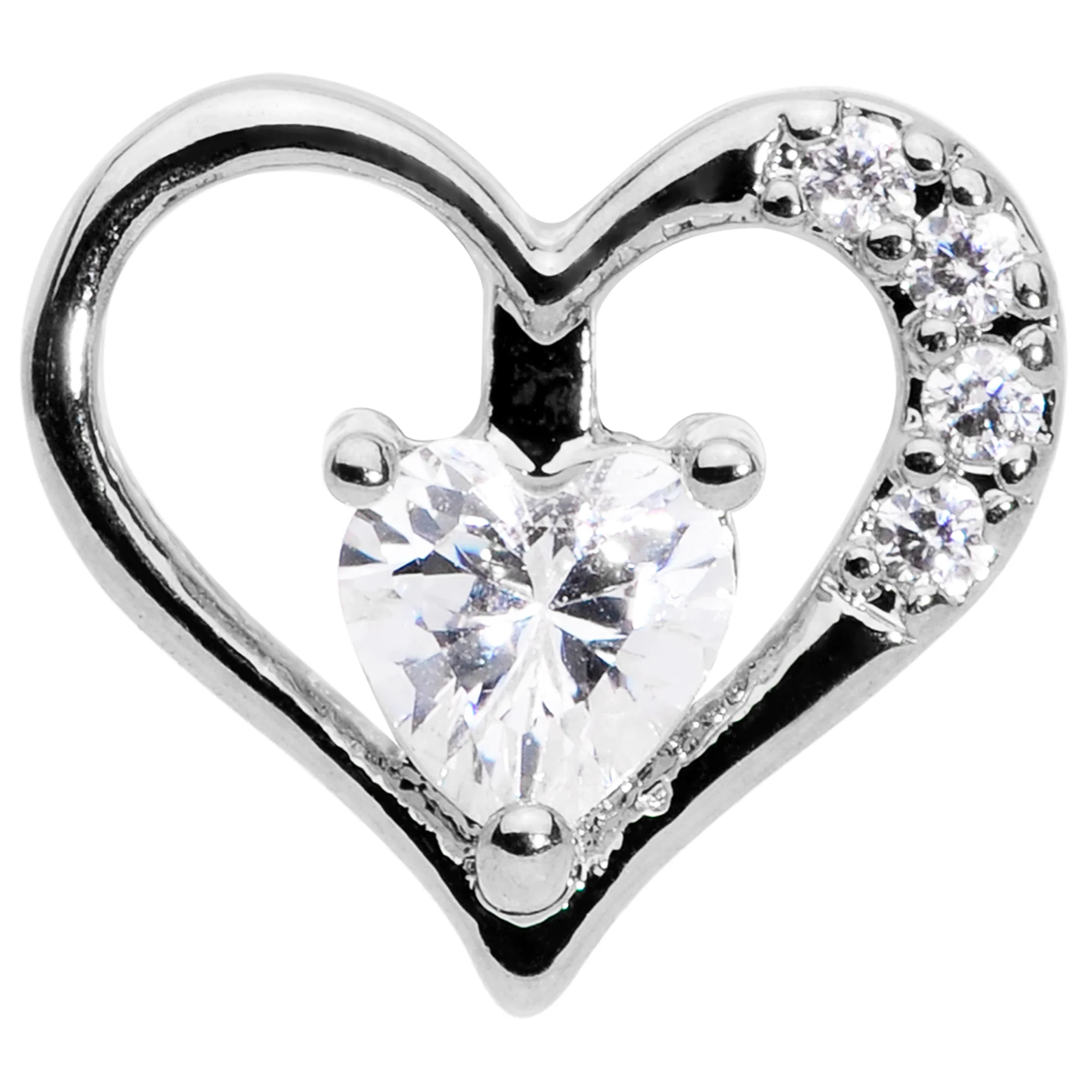 16G 1/4 Clear CZ Gem Airy Heart Internally Threaded Labret - Image 2