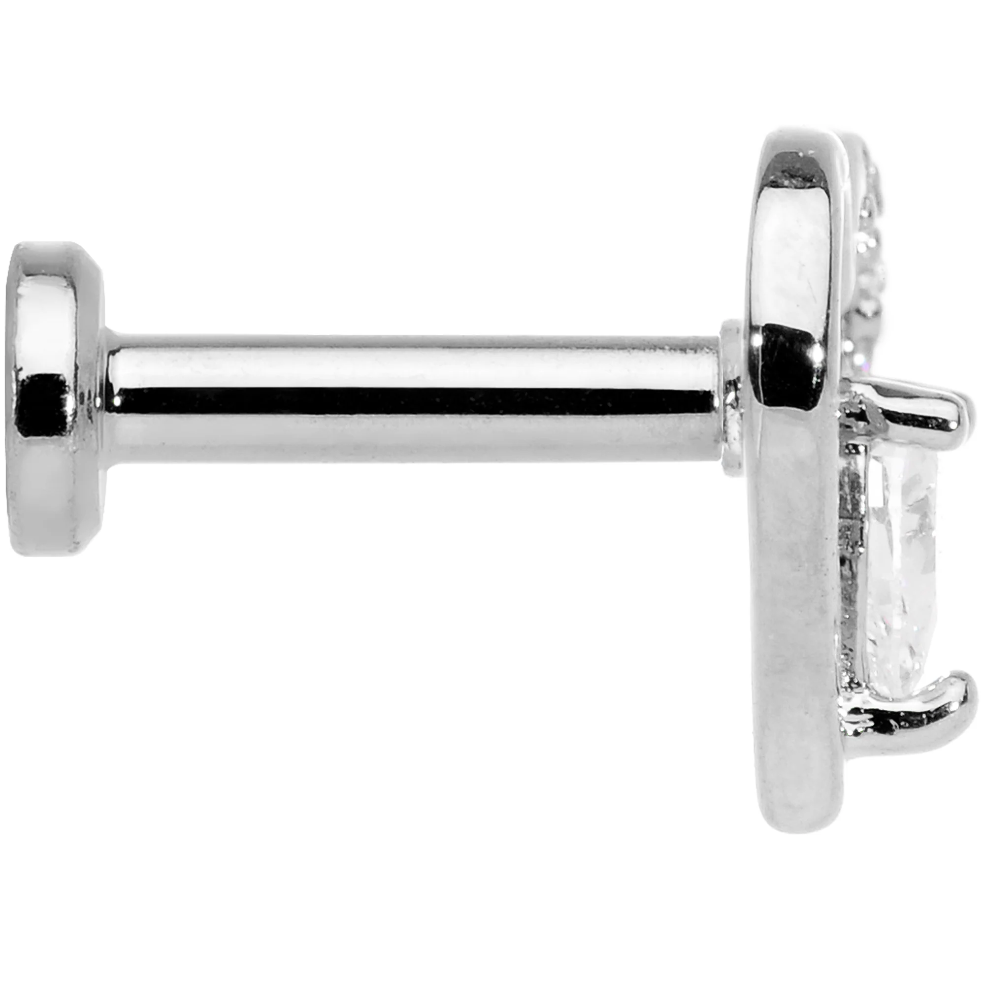 16G 1/4 Clear CZ Gem Airy Heart Internally Threaded Labret - Image 3