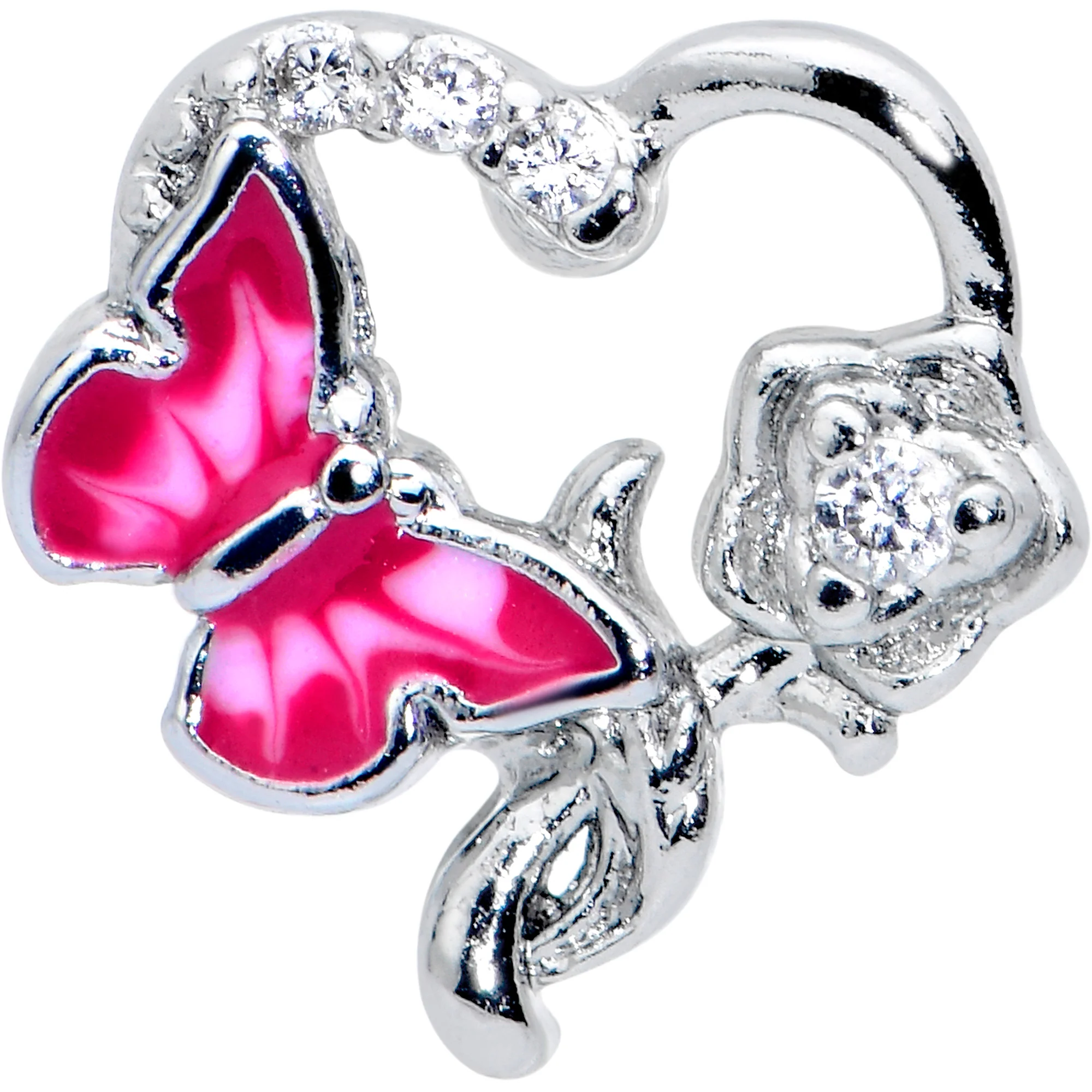 16G 1/4 Clear CZ Gem Butterfly Rose Pink Cartilage Tragus Stud - Image 2