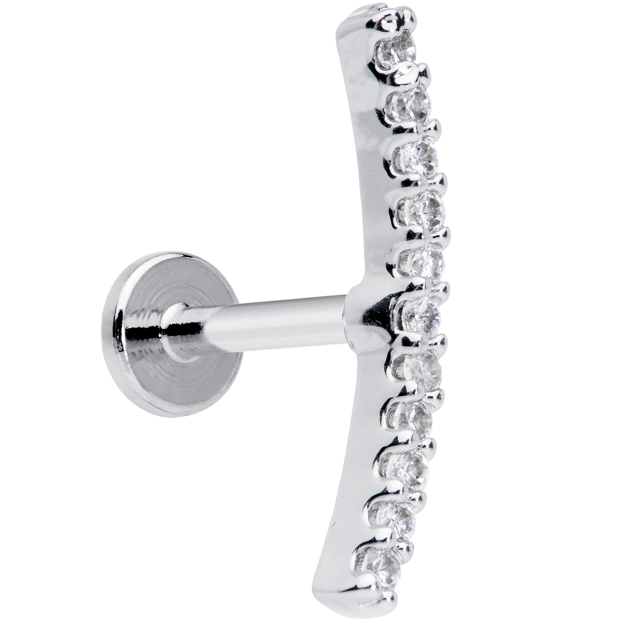 16G 1/4 Clear CZ Gem Curve Internal Thread Labret Monroe Tragus