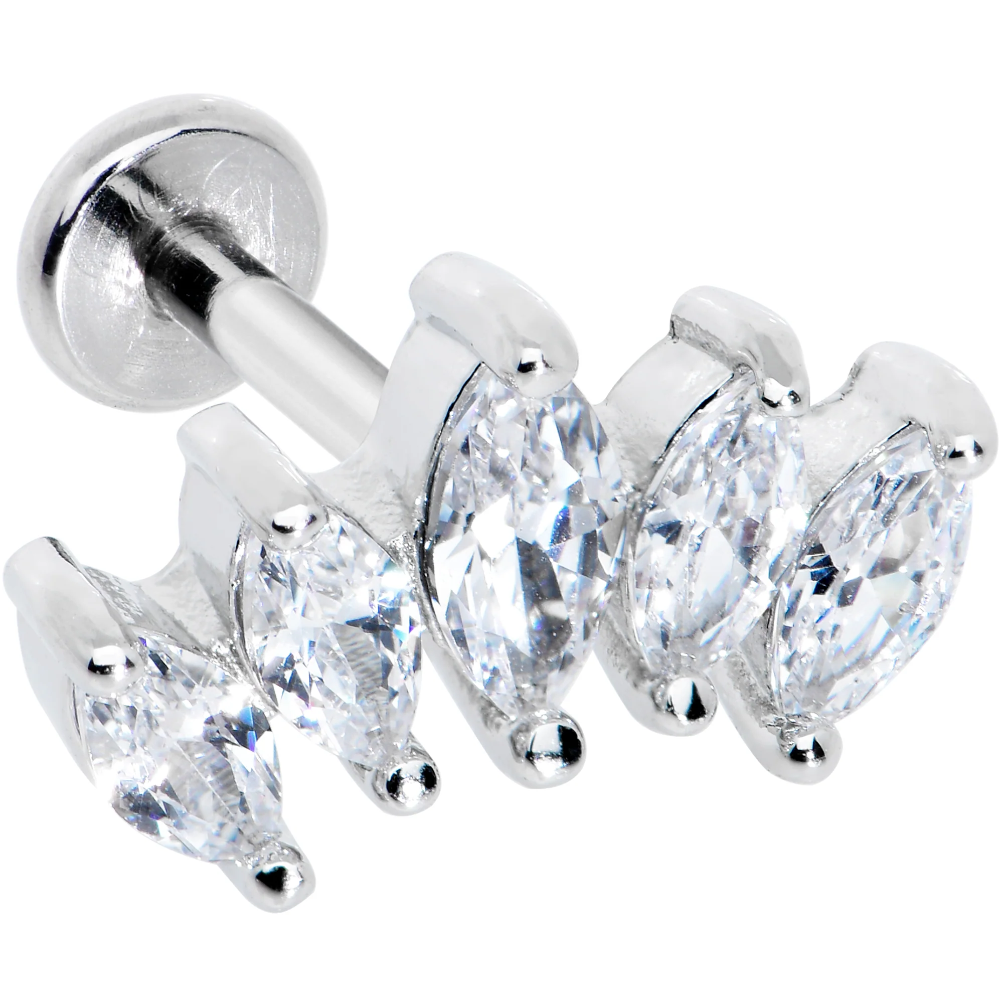 16G 1/4 Clear CZ Gem Fan Internally Threaded Labret Monroe Tragus