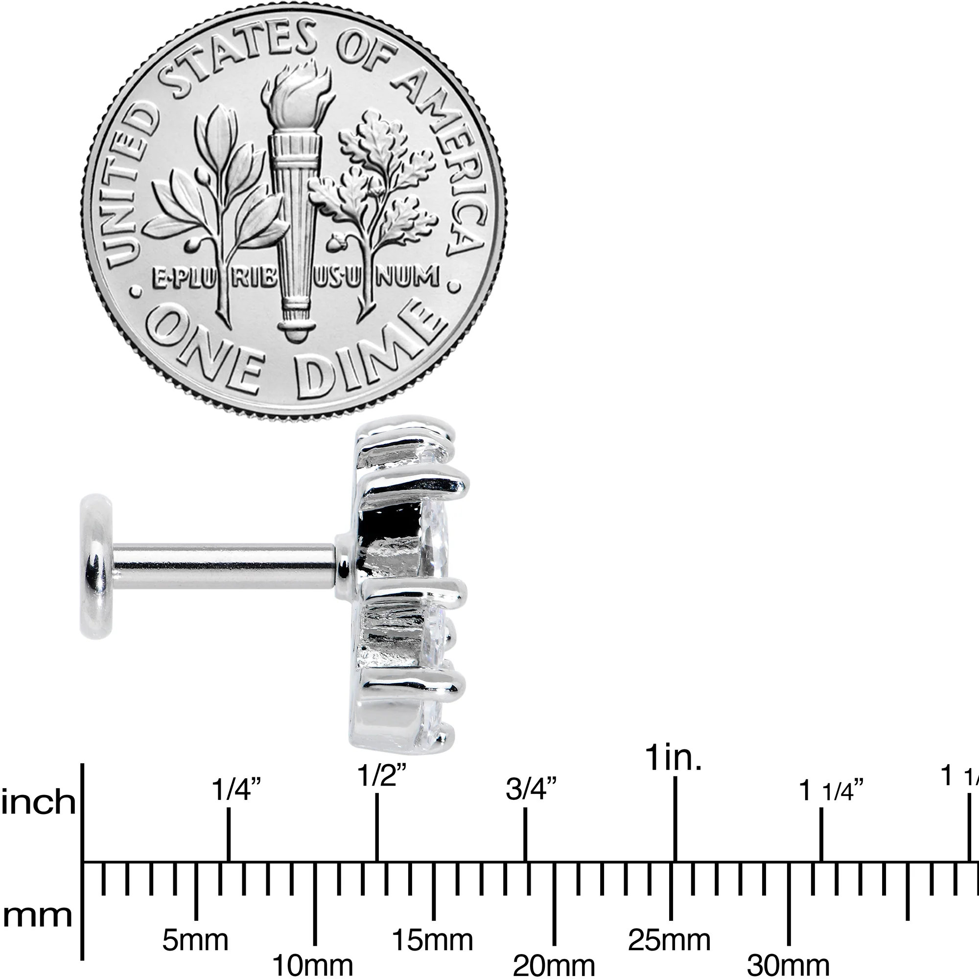 16G 1/4 Clear CZ Gem Fan Internally Threaded Labret Monroe Tragus - Image 4