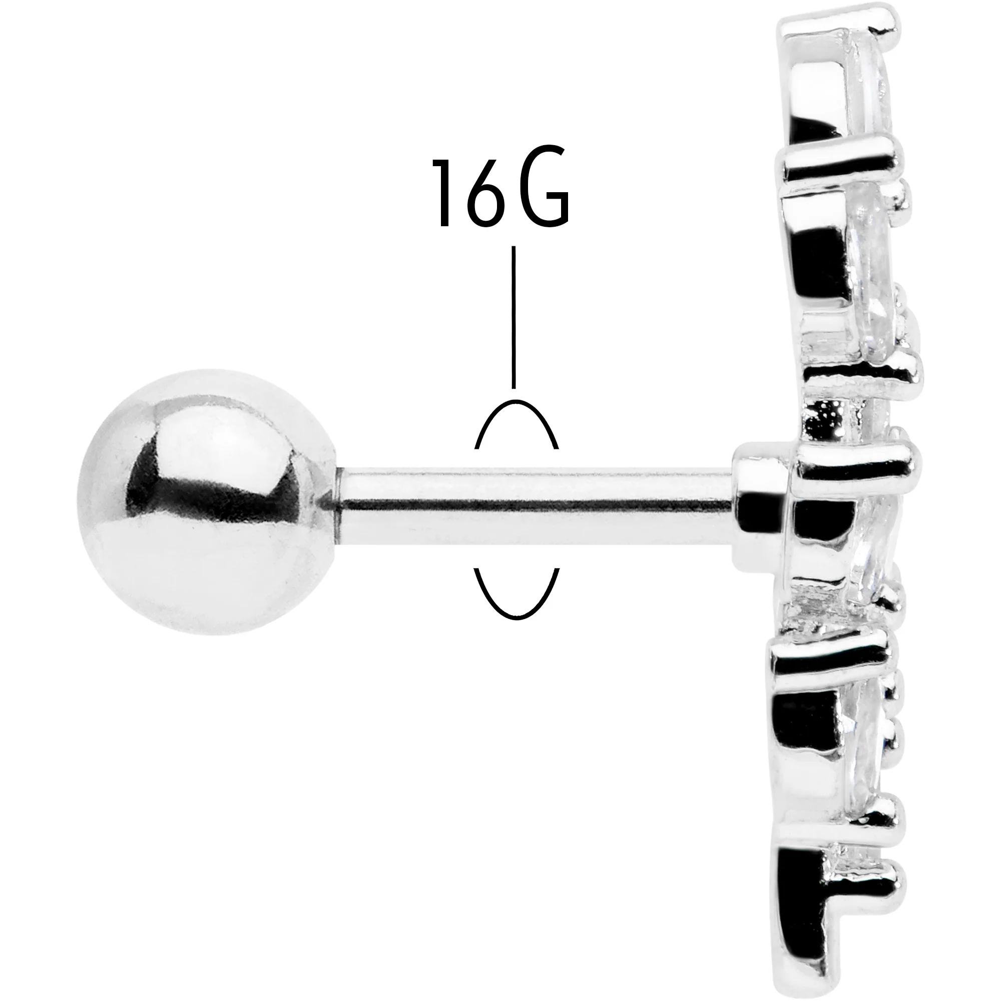 16G 1/4 Clear CZ Gem Flower And Vine Cartilage Tragus Earring - Image 5