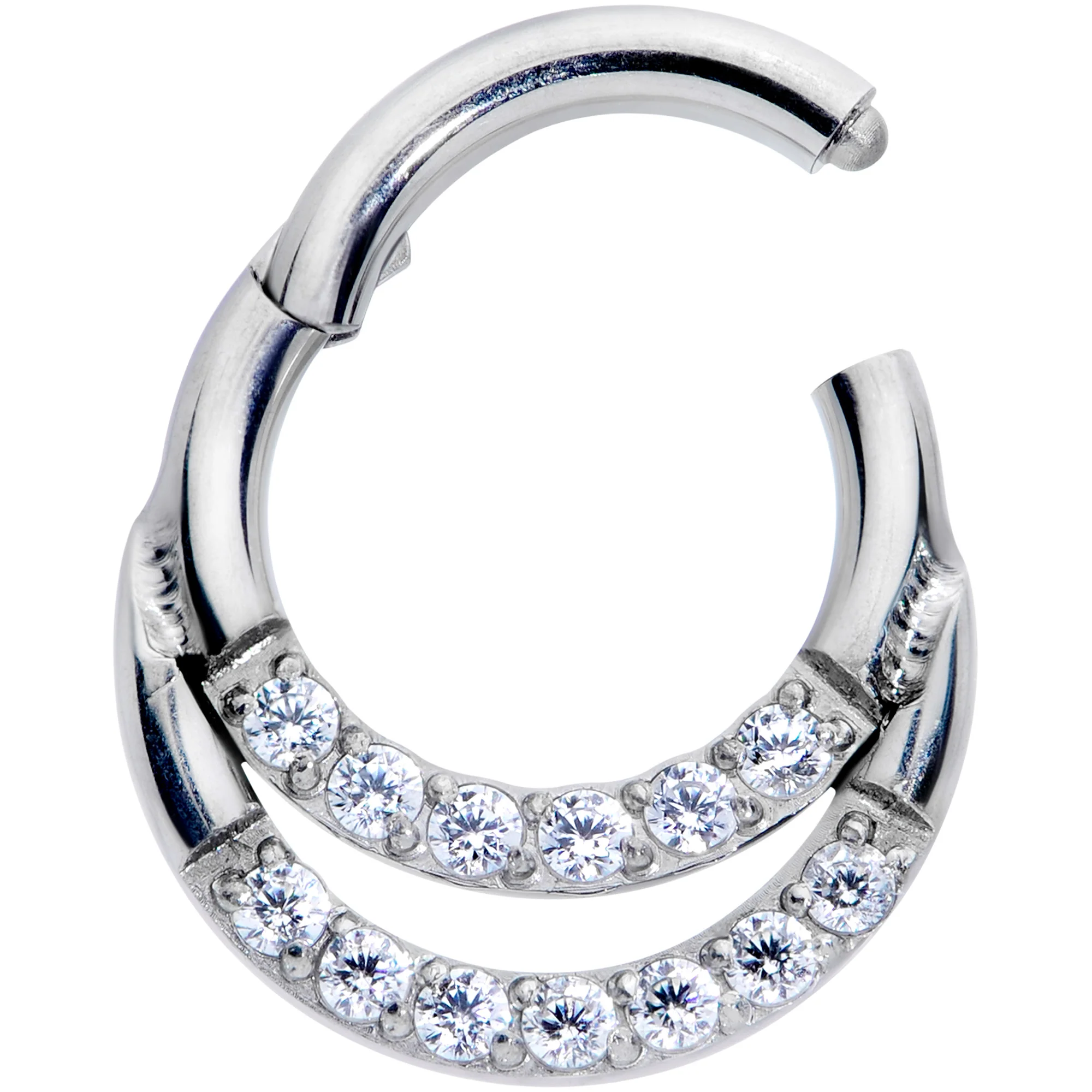 16G 1/4 Clear CZ Gem G23 Titanium Double Row Cartilage Clicker - Image 2