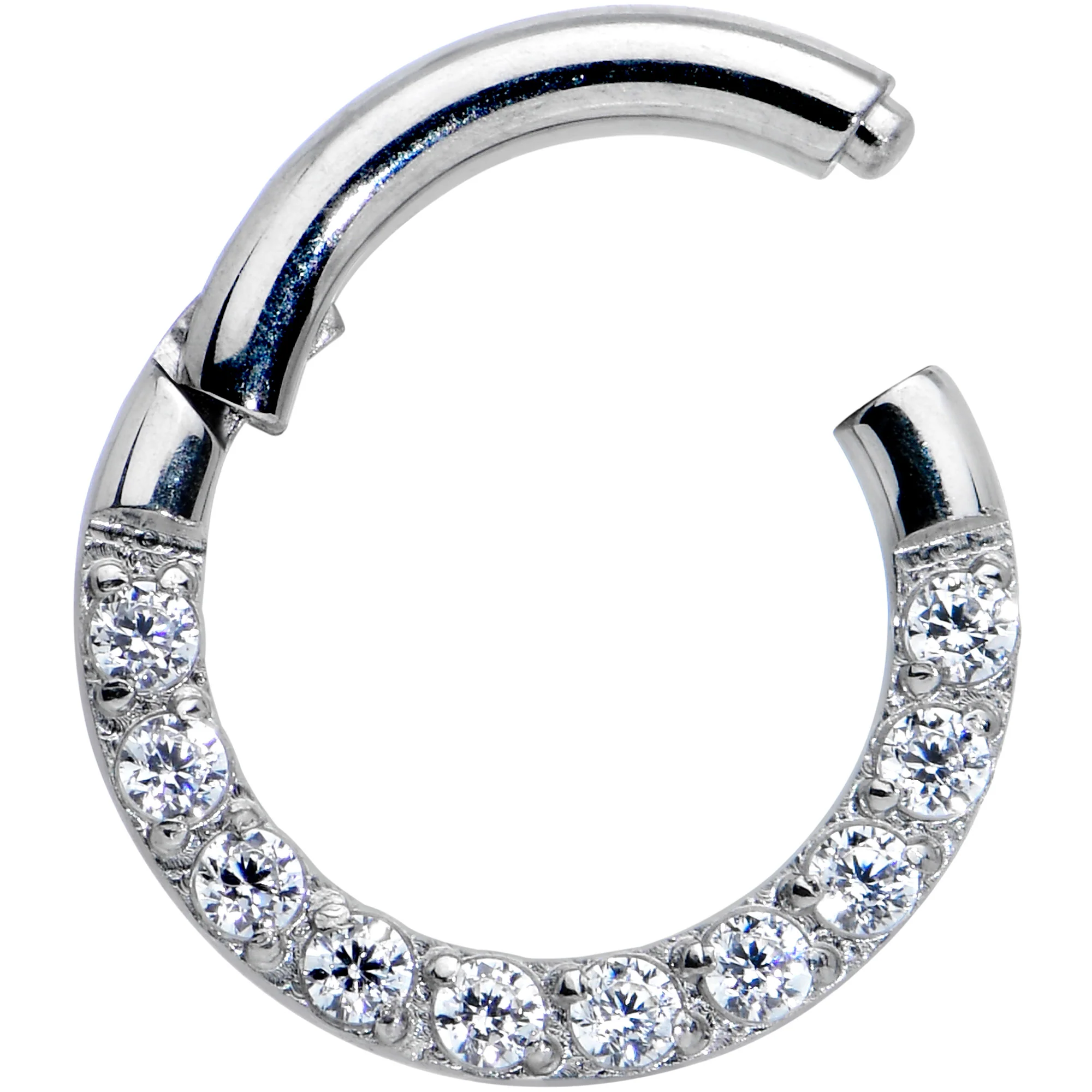 16G 1/4 Clear CZ Gem G23 Titanium Paved Hinged Segment Ring - Image 2