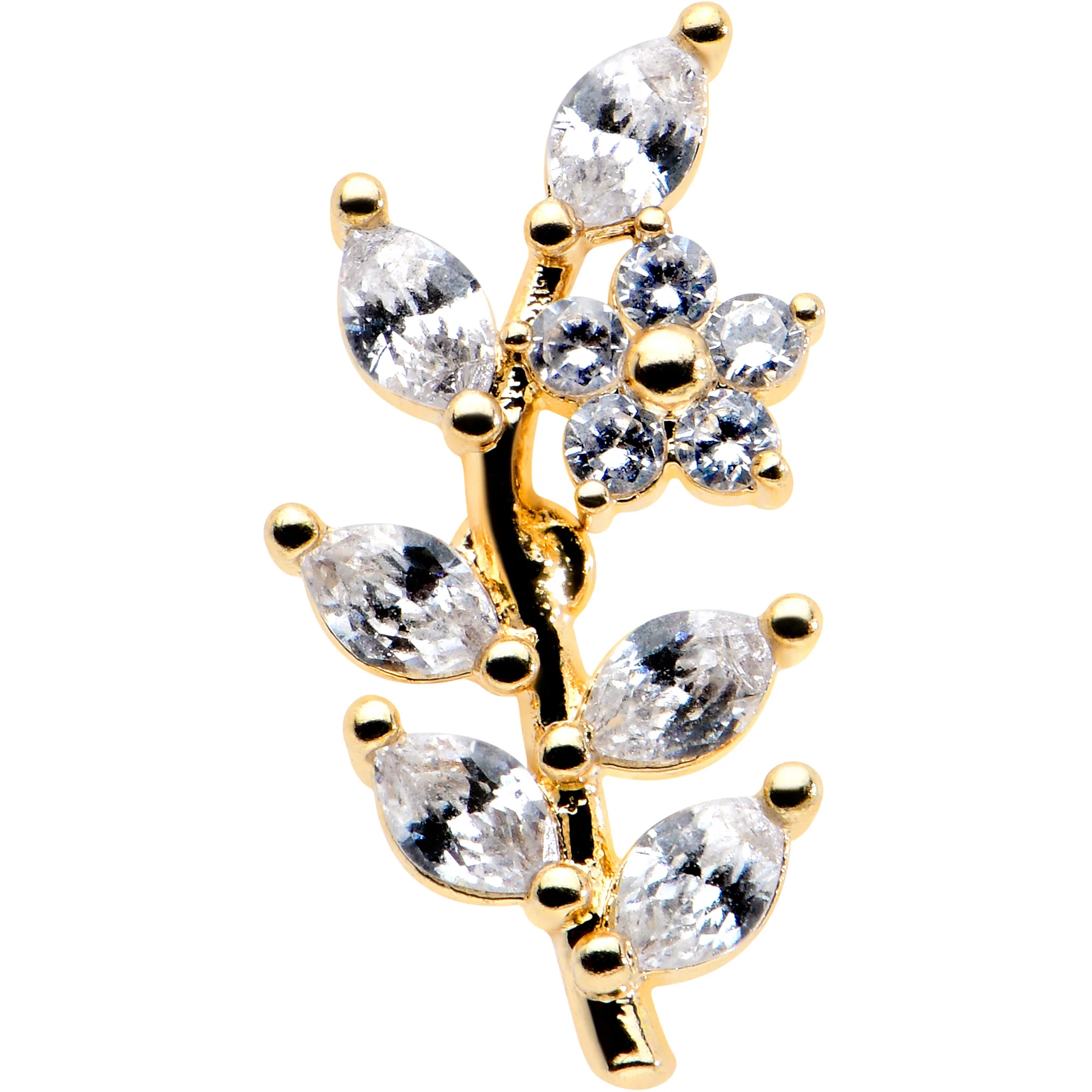 16G 1/4 Clear CZ Gem Gold Hue Flower Vine Cartilage Tragus Earring - Image 2