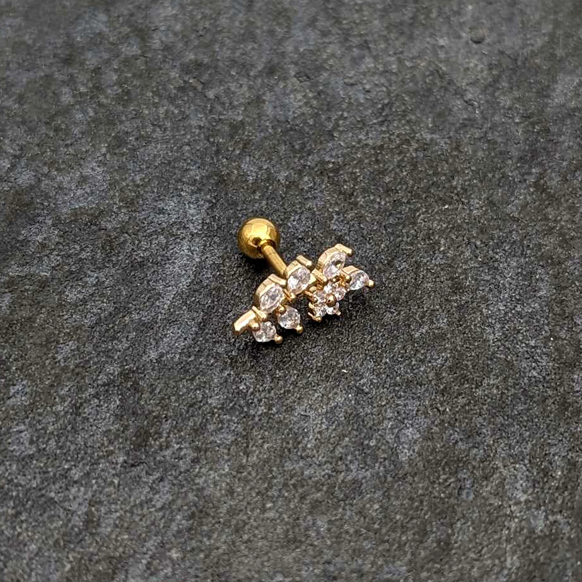 16G 1/4 Clear CZ Gem Gold Hue Flower Vine Cartilage Tragus Earring - Image 6