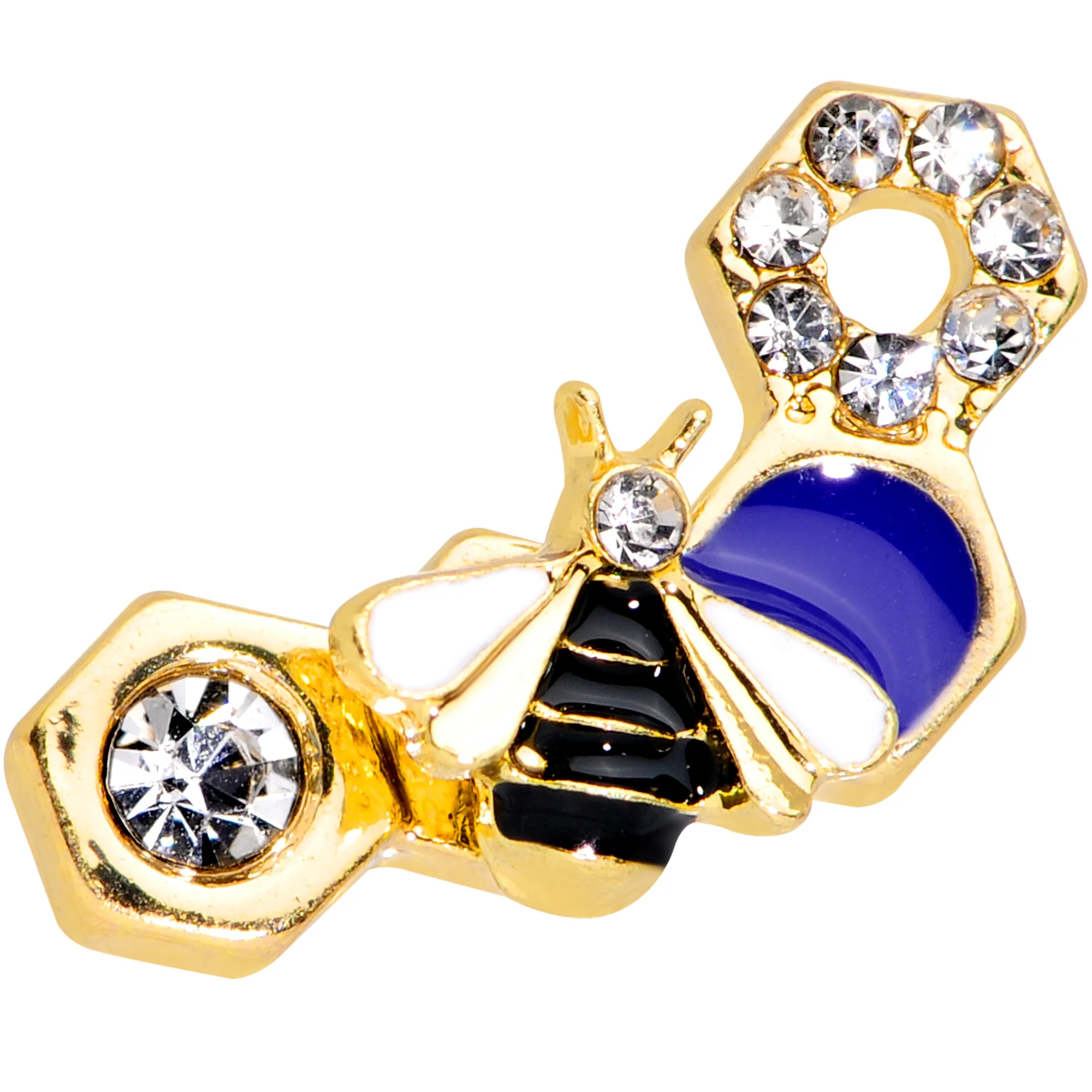 16G 1/4 Clear CZ Gem Gold Hue Lovely Bee Cartilage Tragus Earring - Image 2
