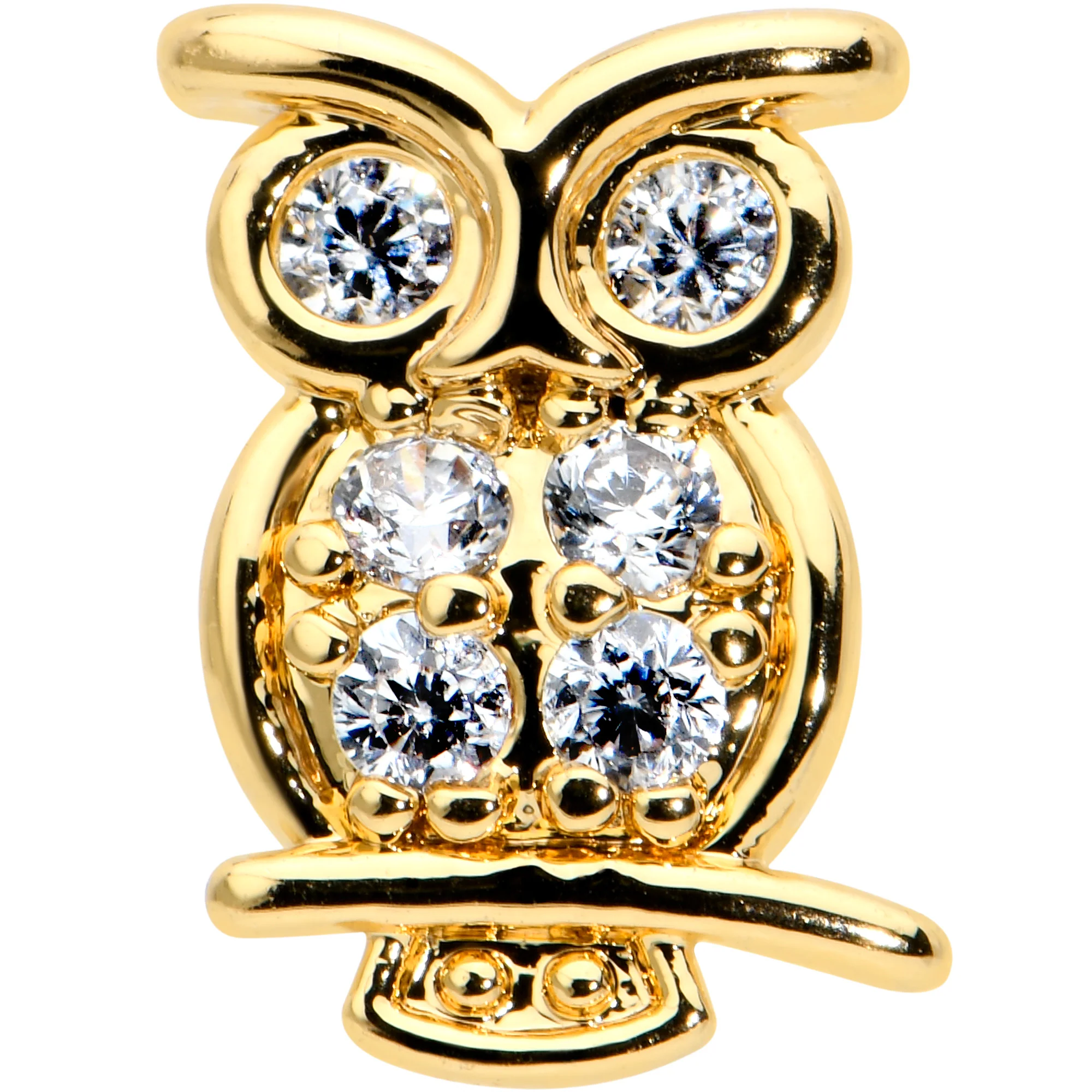 16G 1/4 Clear CZ Gem Gold Hue Owl Internal Thread Labret Tragus - Image 2