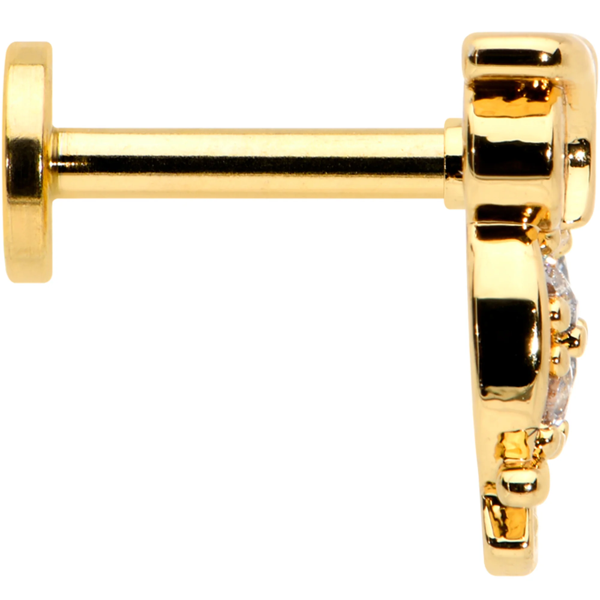 16G 1/4 Clear CZ Gem Gold Hue Owl Internal Thread Labret Tragus - Image 3