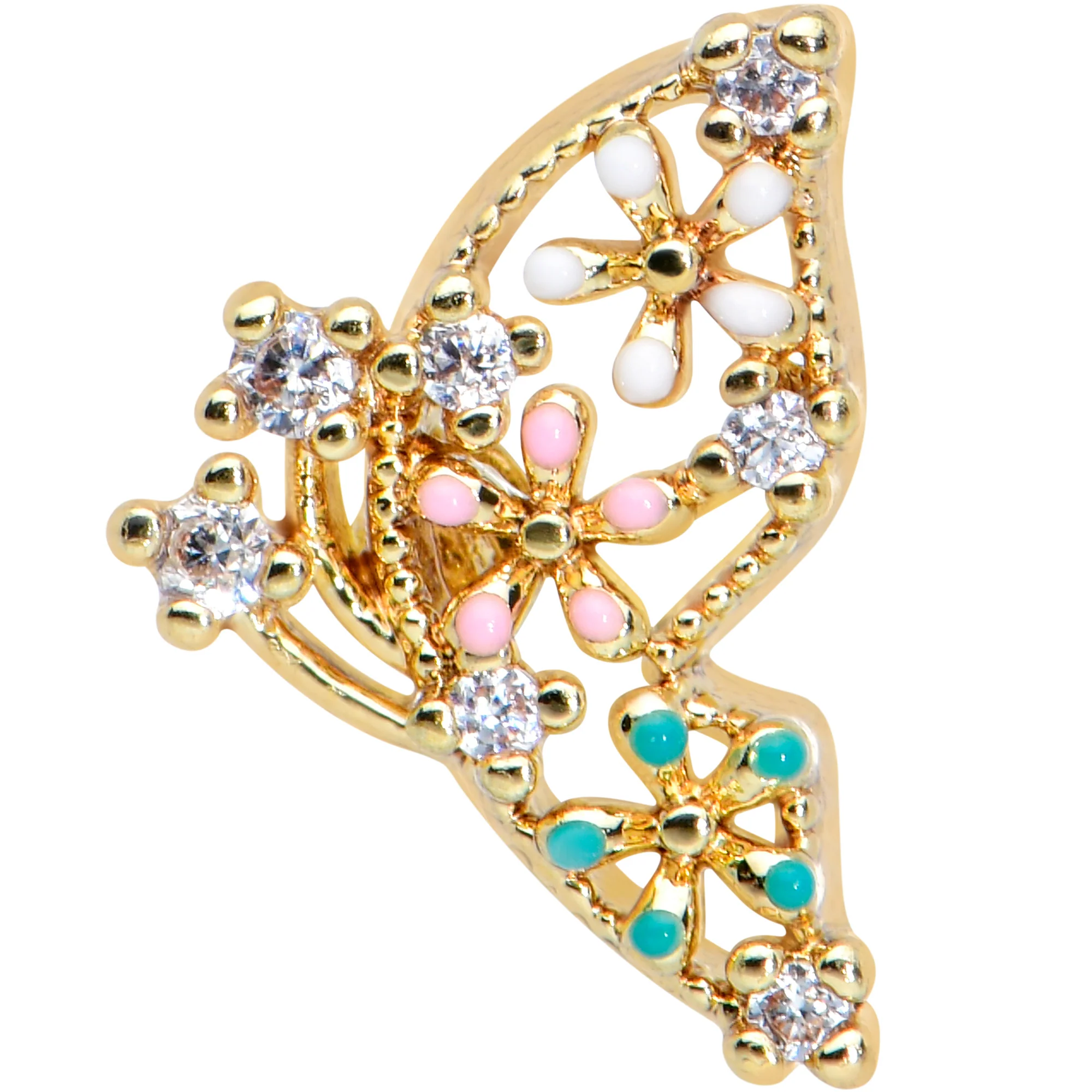 16G 1/4 Clear CZ Gem Gold Tone Abstract Butterfly Cartilage Tragus - Image 2