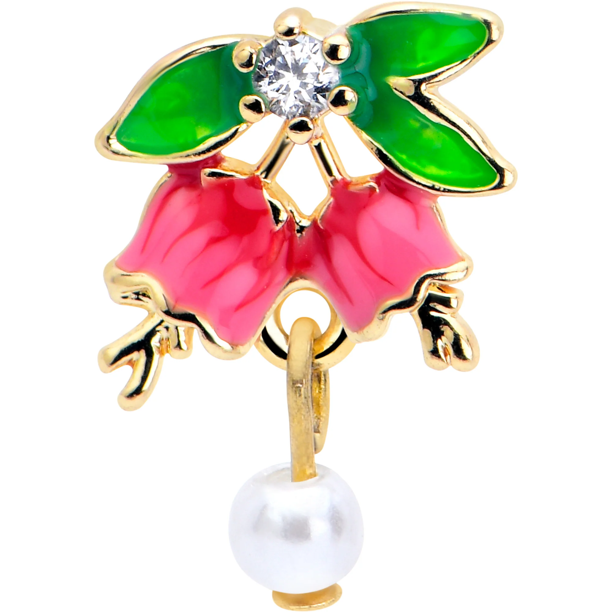 16G 1/4 Clear CZ Gem Gold Tone Bell Flower Cartilage Tragus Earring - Image 3