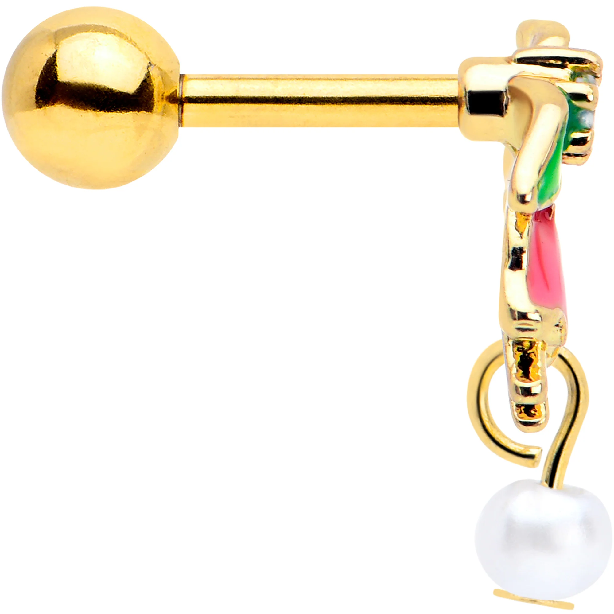 16G 1/4 Clear CZ Gem Gold Tone Bell Flower Cartilage Tragus Earring - Image 4