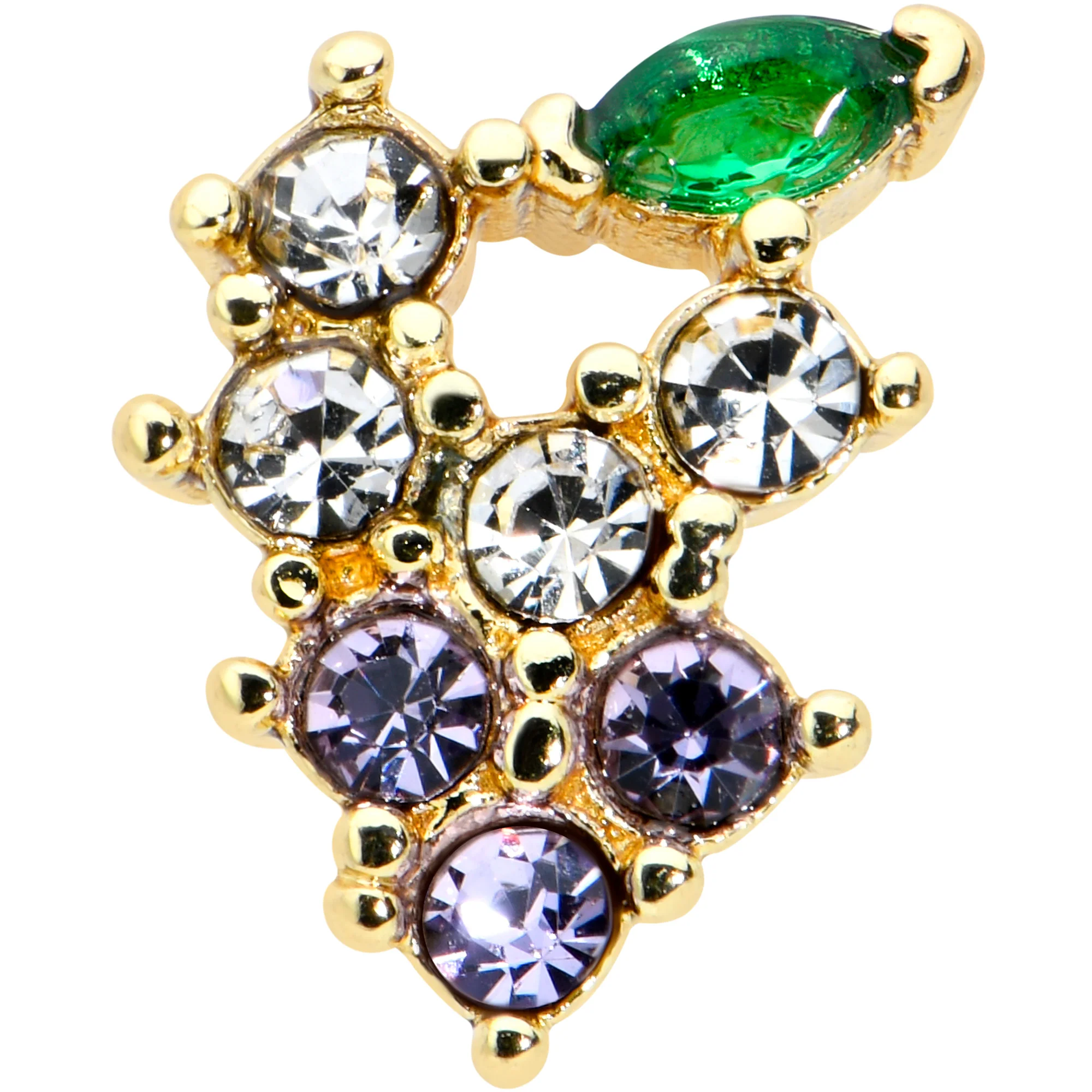16G 1/4 Clear CZ Gem Gold Tone Bunch Grapes Cartilage Tragus - Image 2