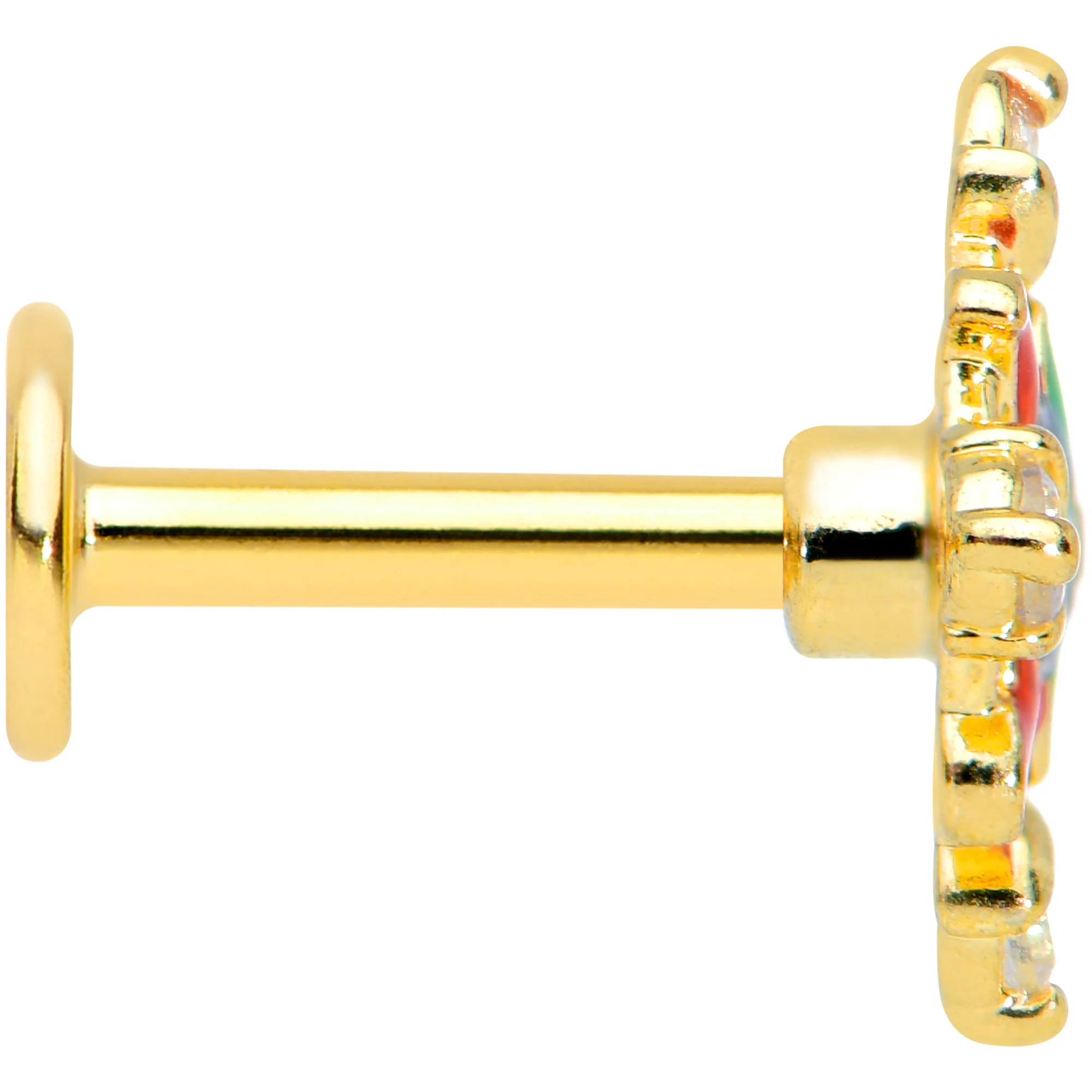 16G 1/4 Clear CZ Gem Gold Tone Color Crest Labret Monroe Tragus - Image 3