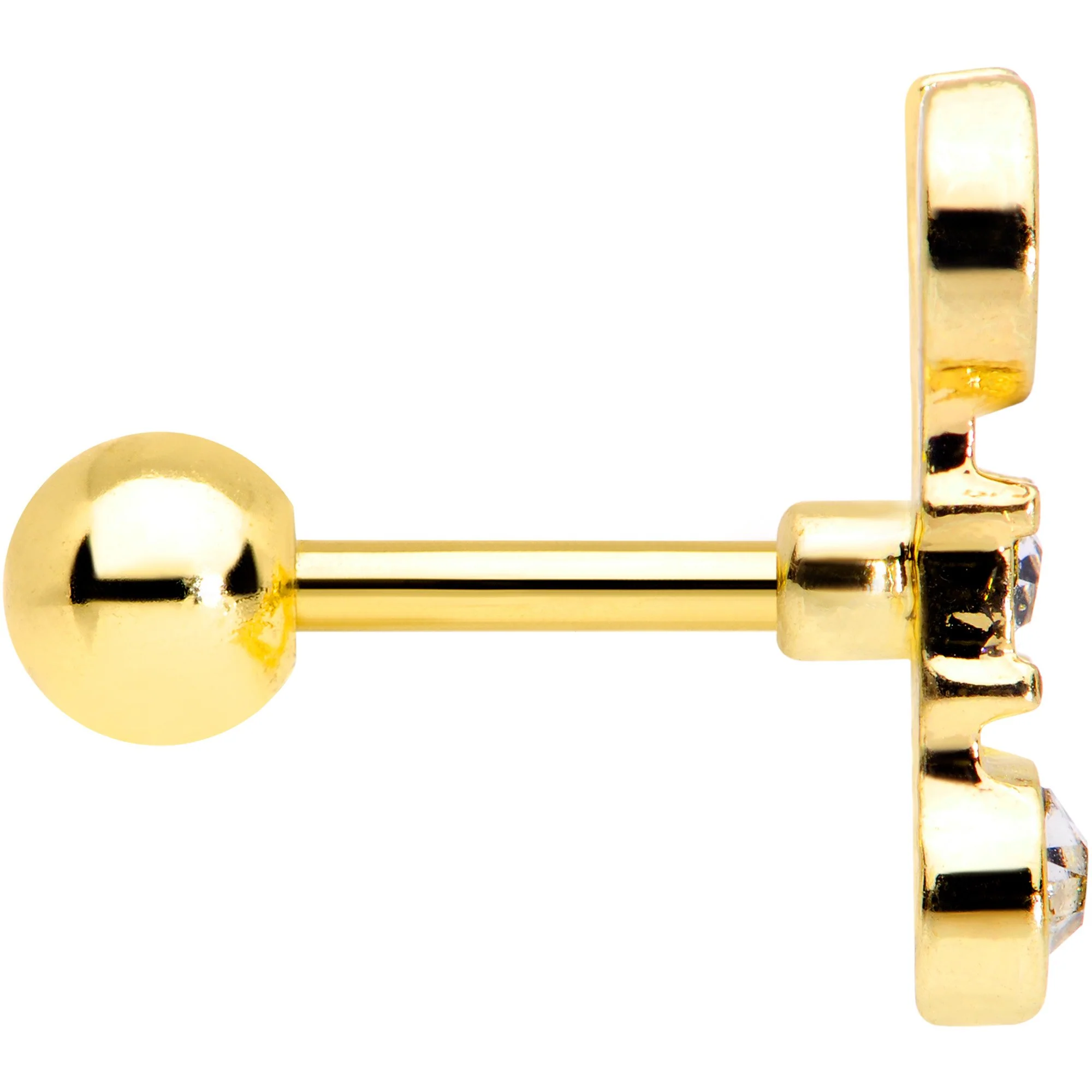 16G 1/4 Clear CZ Gem Gold Tone Crescent Wrench Cartilage Tragus - Image 3