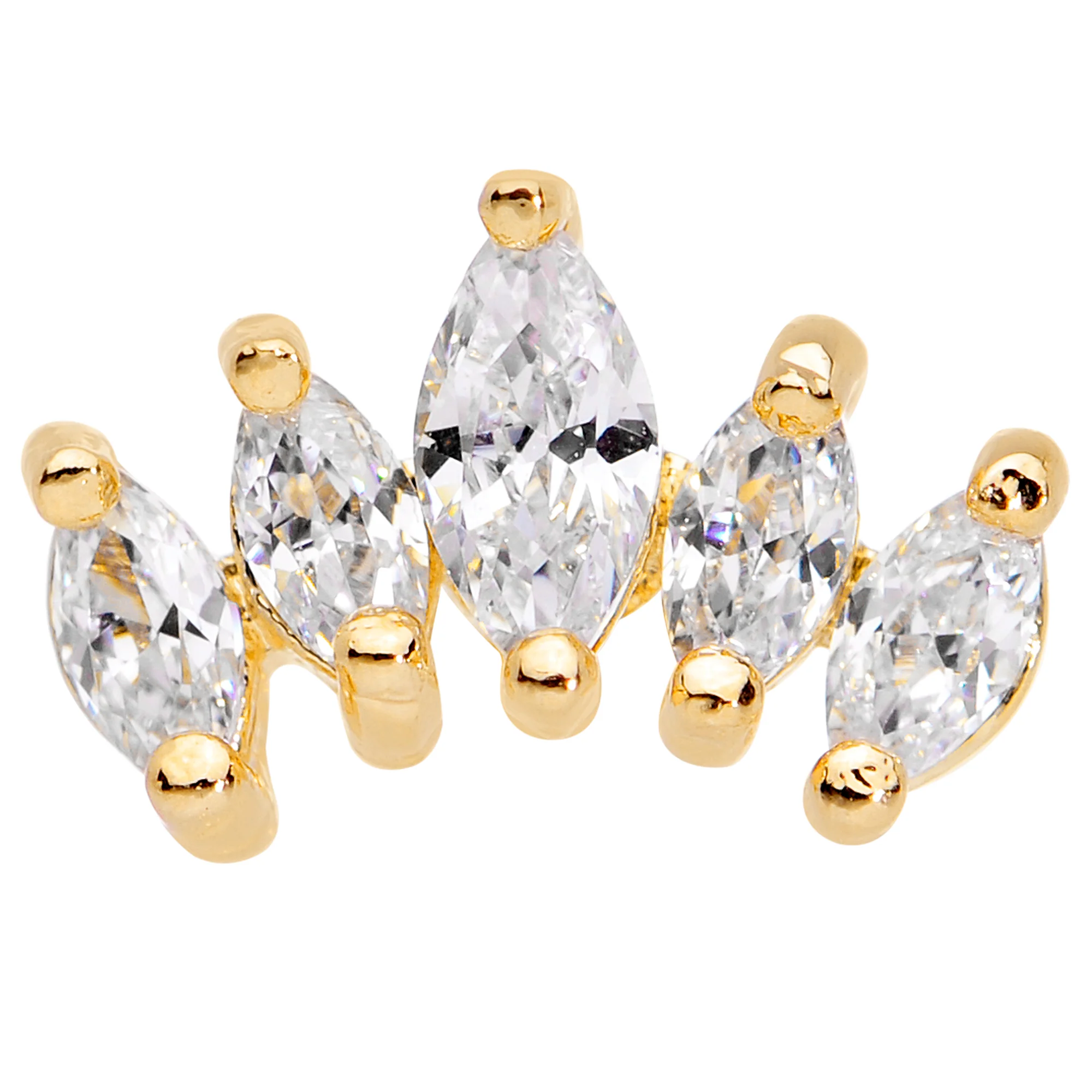 16G 1/4 Clear CZ Gem Gold Tone Crown Cartilage Tragus Earring - Image 2