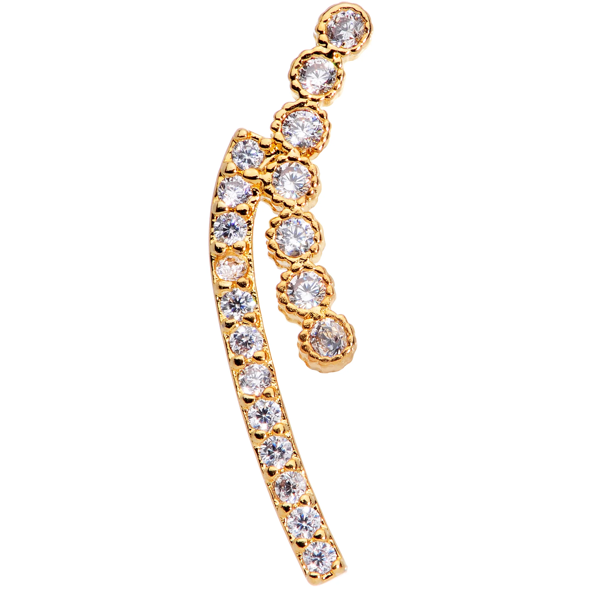 16G 1/4 Clear CZ Gem Gold Tone Curve Internally Threaded Labret - Image 2