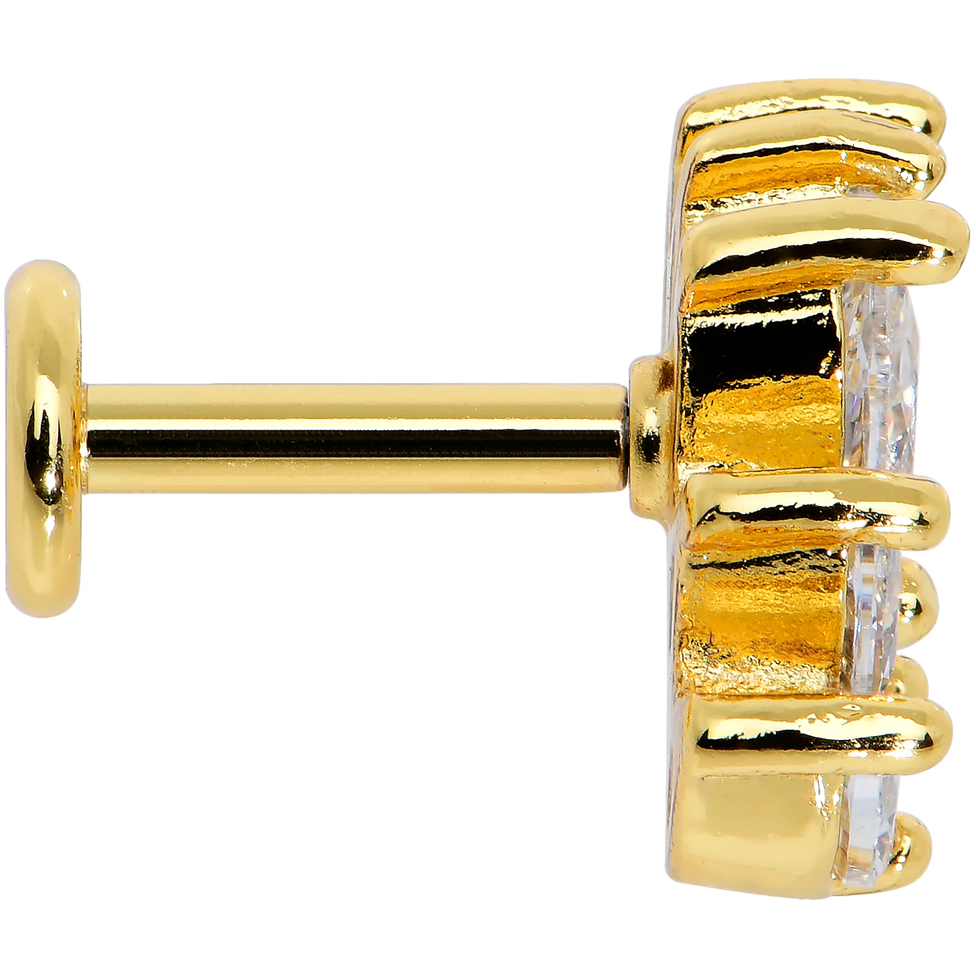16G 1/4 Clear CZ Gem Gold Tone Fan Internal Thread Labret Tragus - Image 3