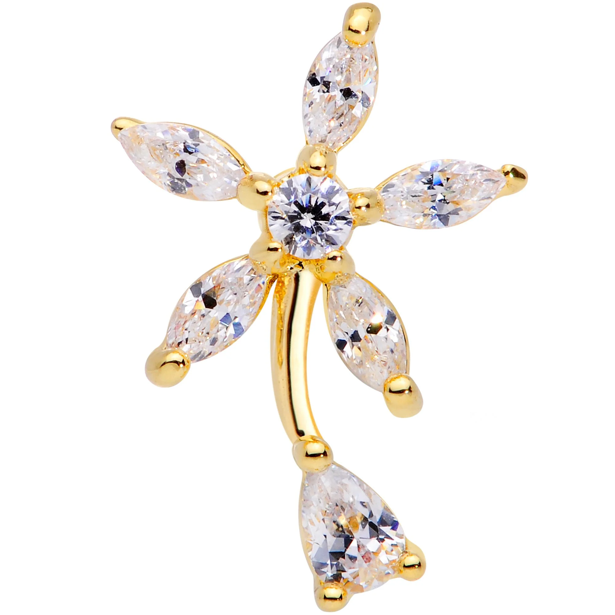 16G 1/4 Clear CZ Gem Gold Tone Flower Cartilage Tragus - Image 2