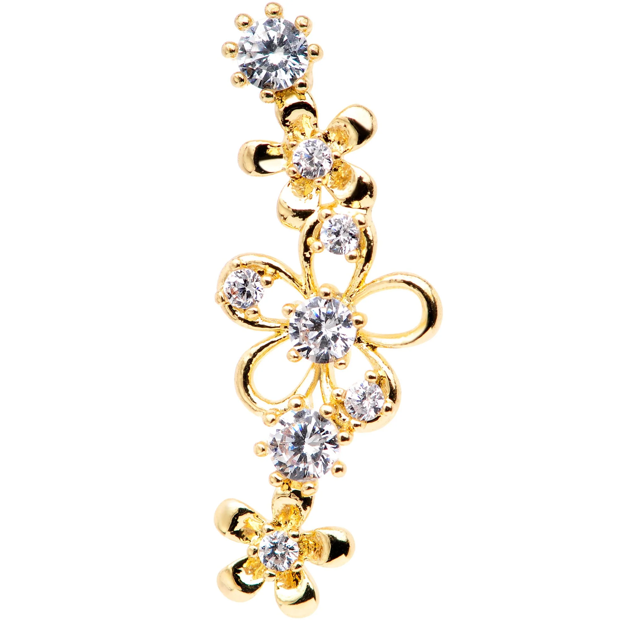 16G 1/4 Clear CZ Gem Gold Tone Flower Left Ear Cartilage Earring - Image 2