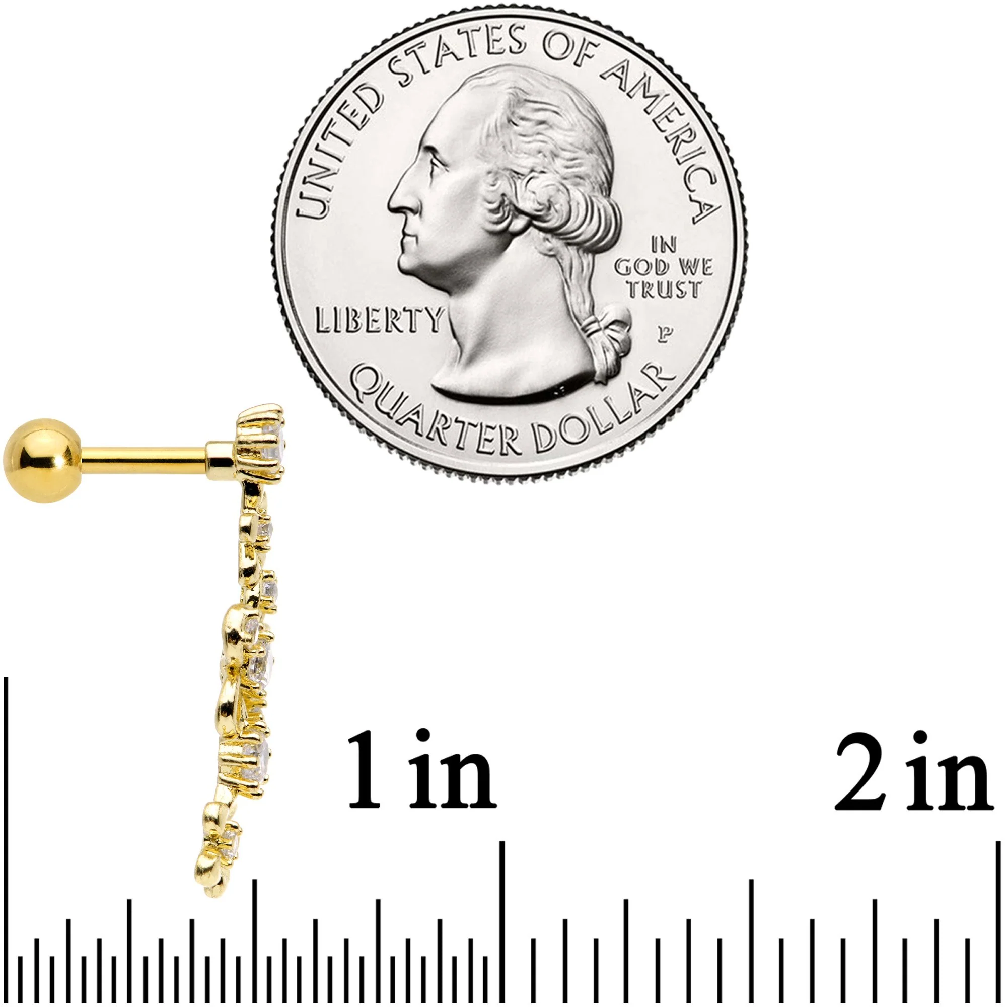 16G 1/4 Clear CZ Gem Gold Tone Flower Left Ear Cartilage Earring - Image 4