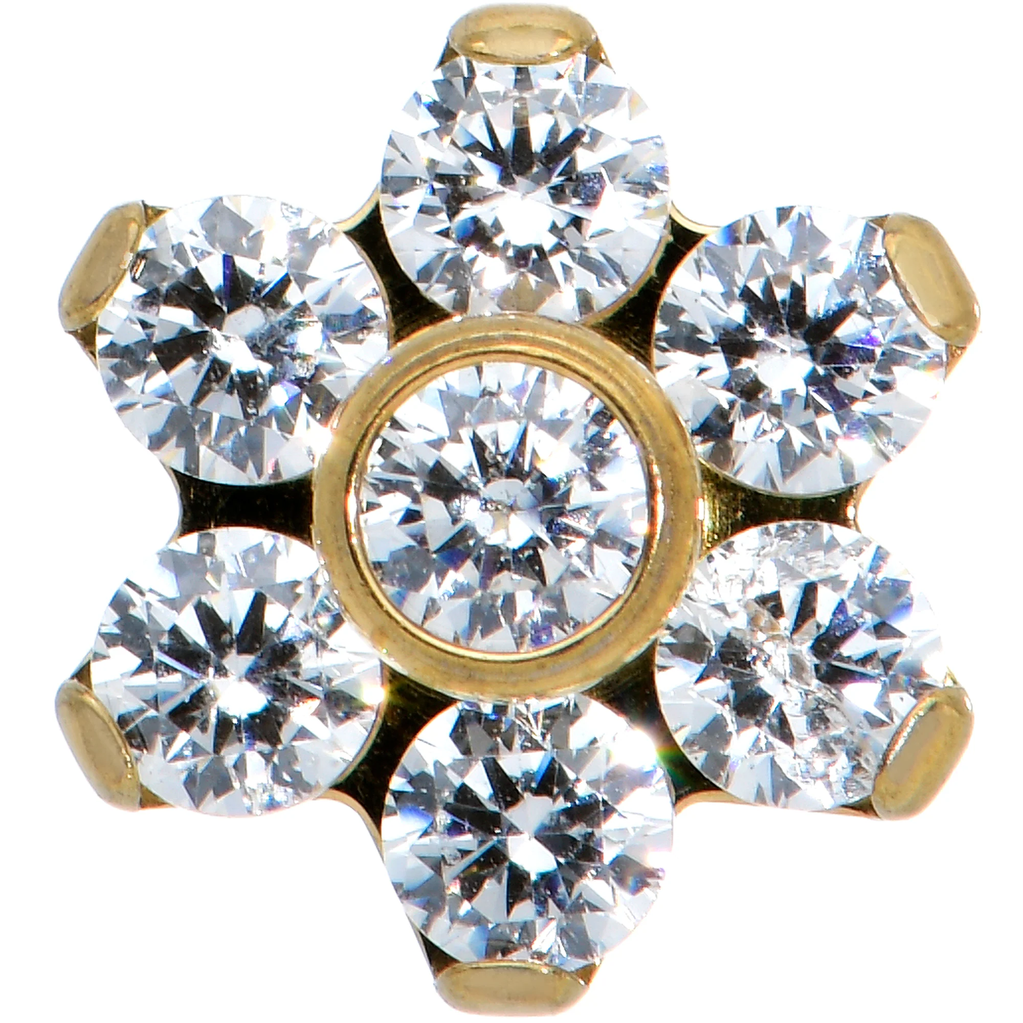 16G 1/4 Clear CZ Gem Gold Tone G23 Titanium Flower Labret Tragus - Image 2