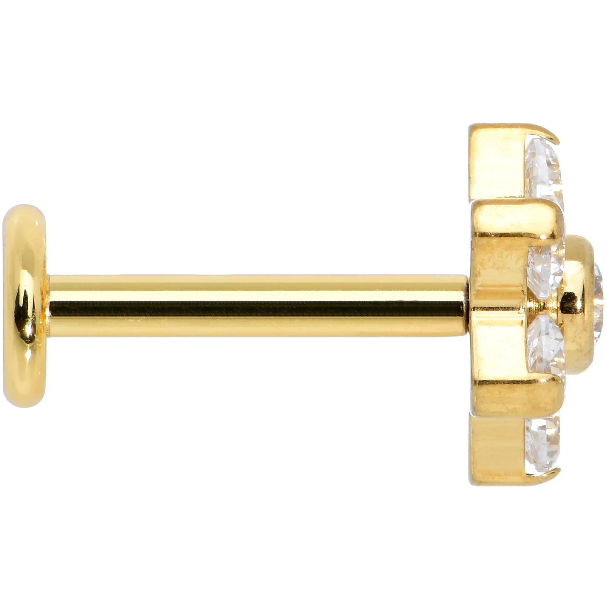 16G 1/4 Clear CZ Gem Gold Tone G23 Titanium Flower Labret Tragus - Image 3