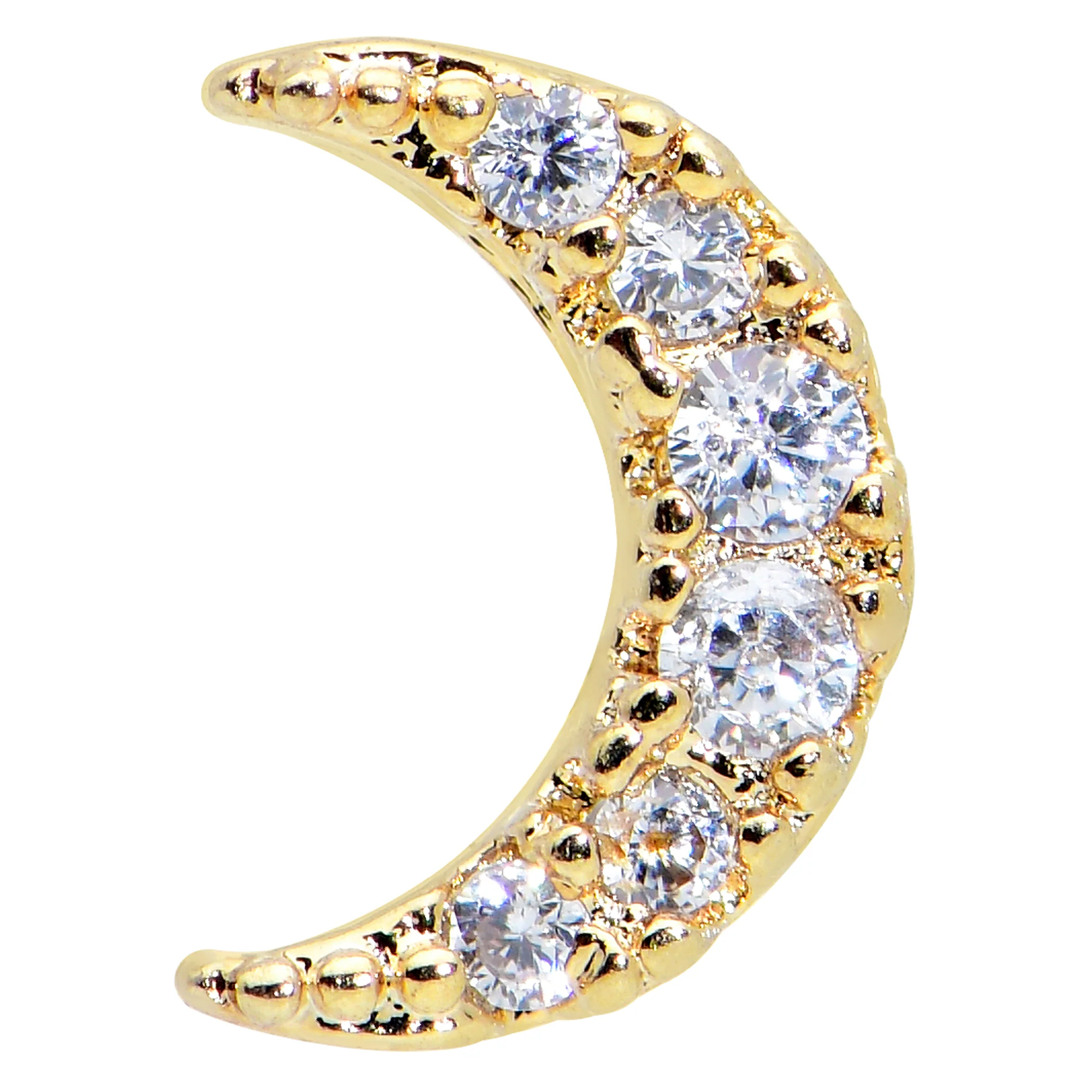 16G 1/4 Clear CZ Gem Gold Tone Moon Internal Thread Labret Tragus - Image 2