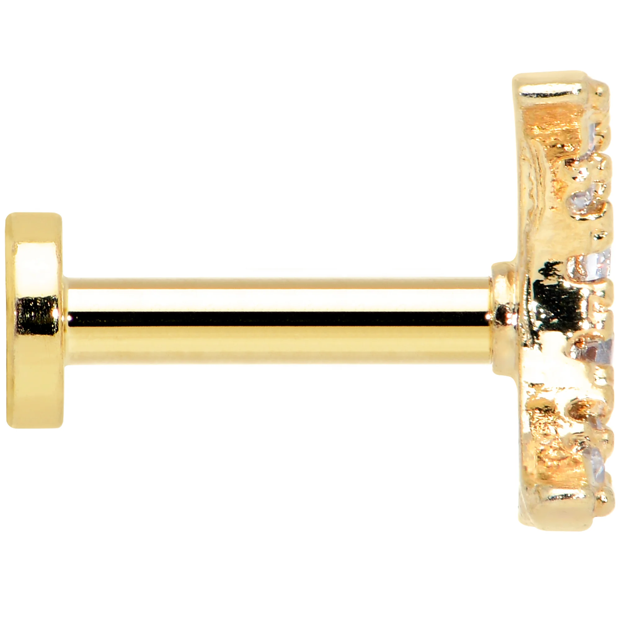 16G 1/4 Clear CZ Gem Gold Tone Moon Internal Thread Labret Tragus - Image 3