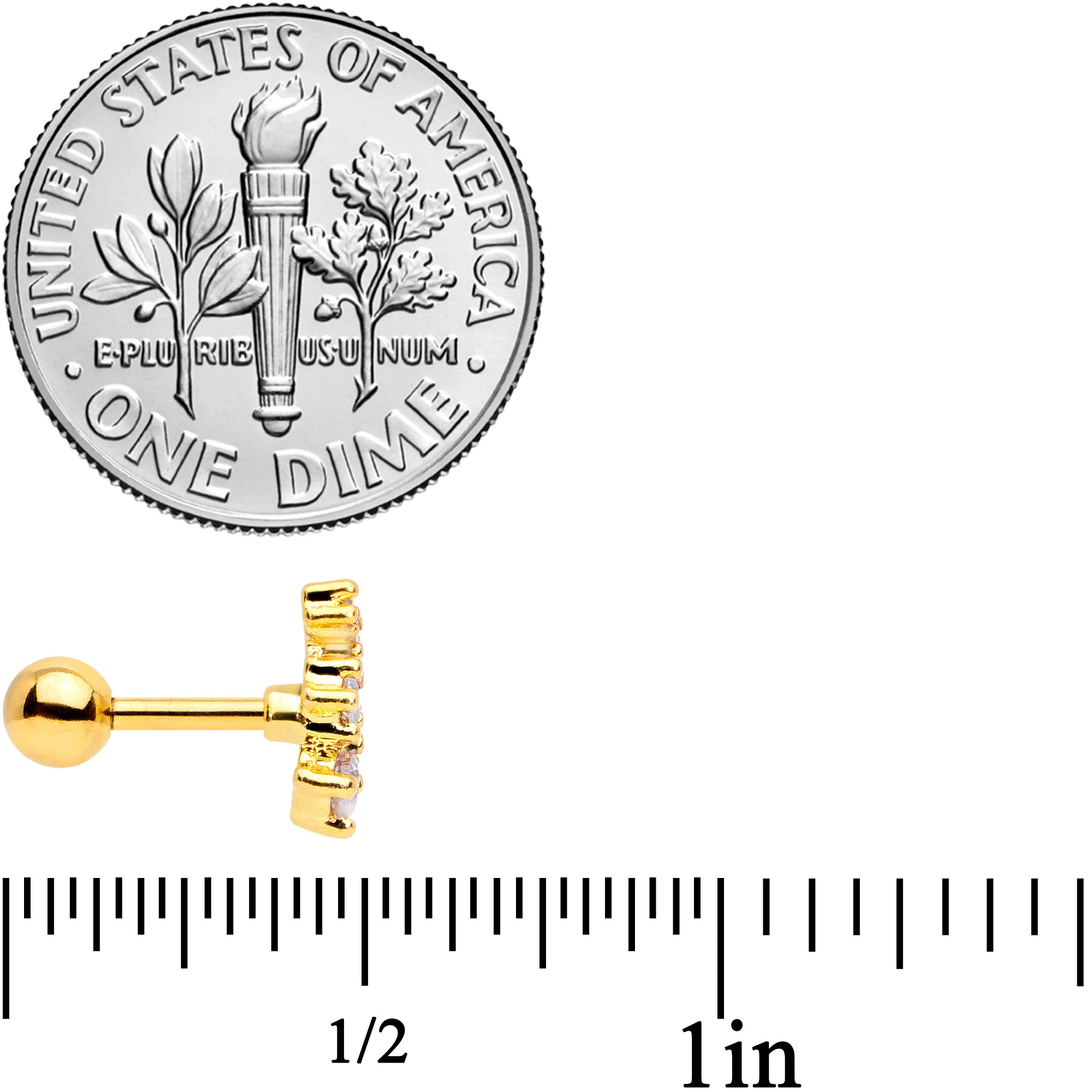 16G 1/4 Clear CZ Gem Gold Tone Nautical Cartilage Tragus Set of 3 - Image 4