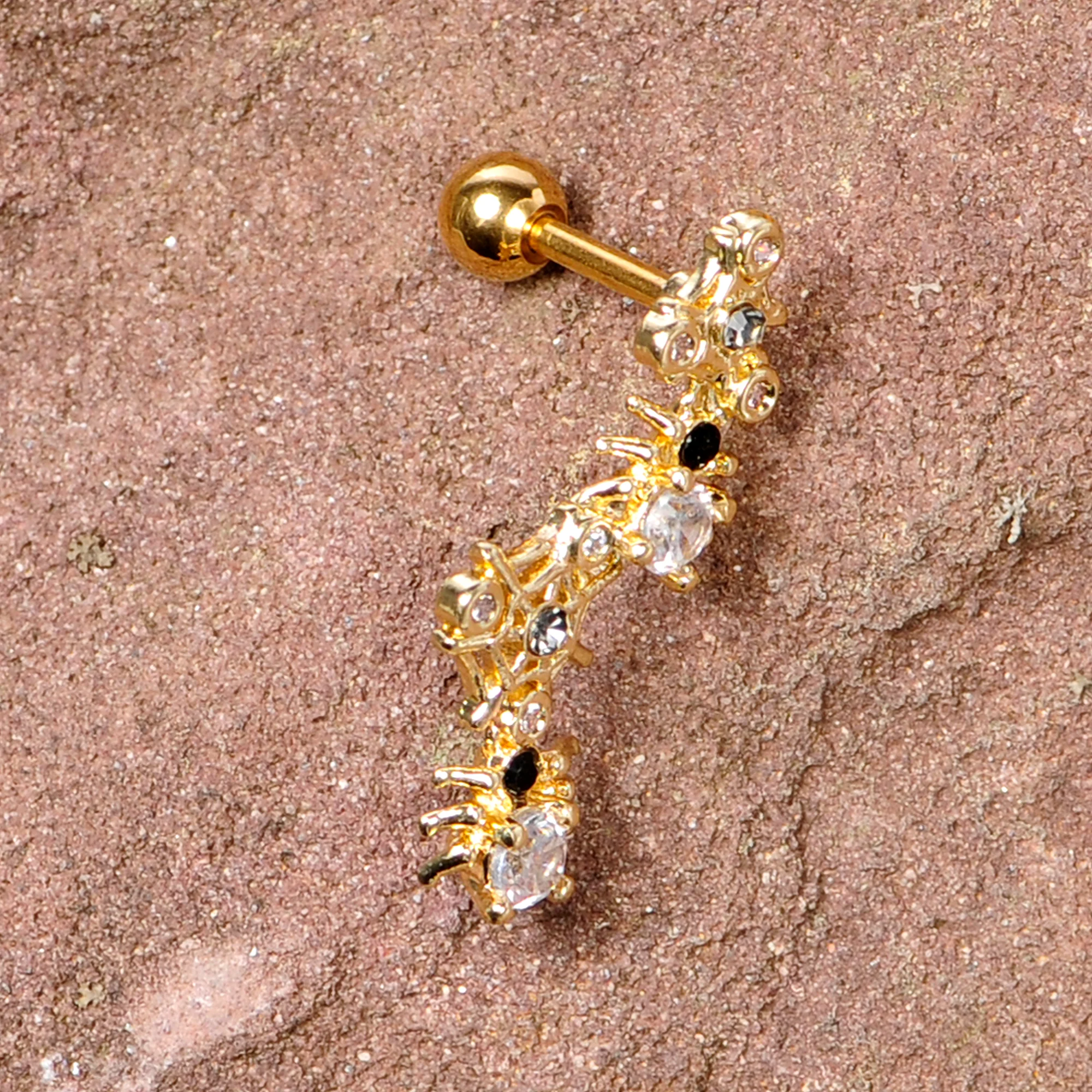 16G 1/4 Clear CZ Gem Gold Tone Spider Halloween Cartilage Tragus - Image 3